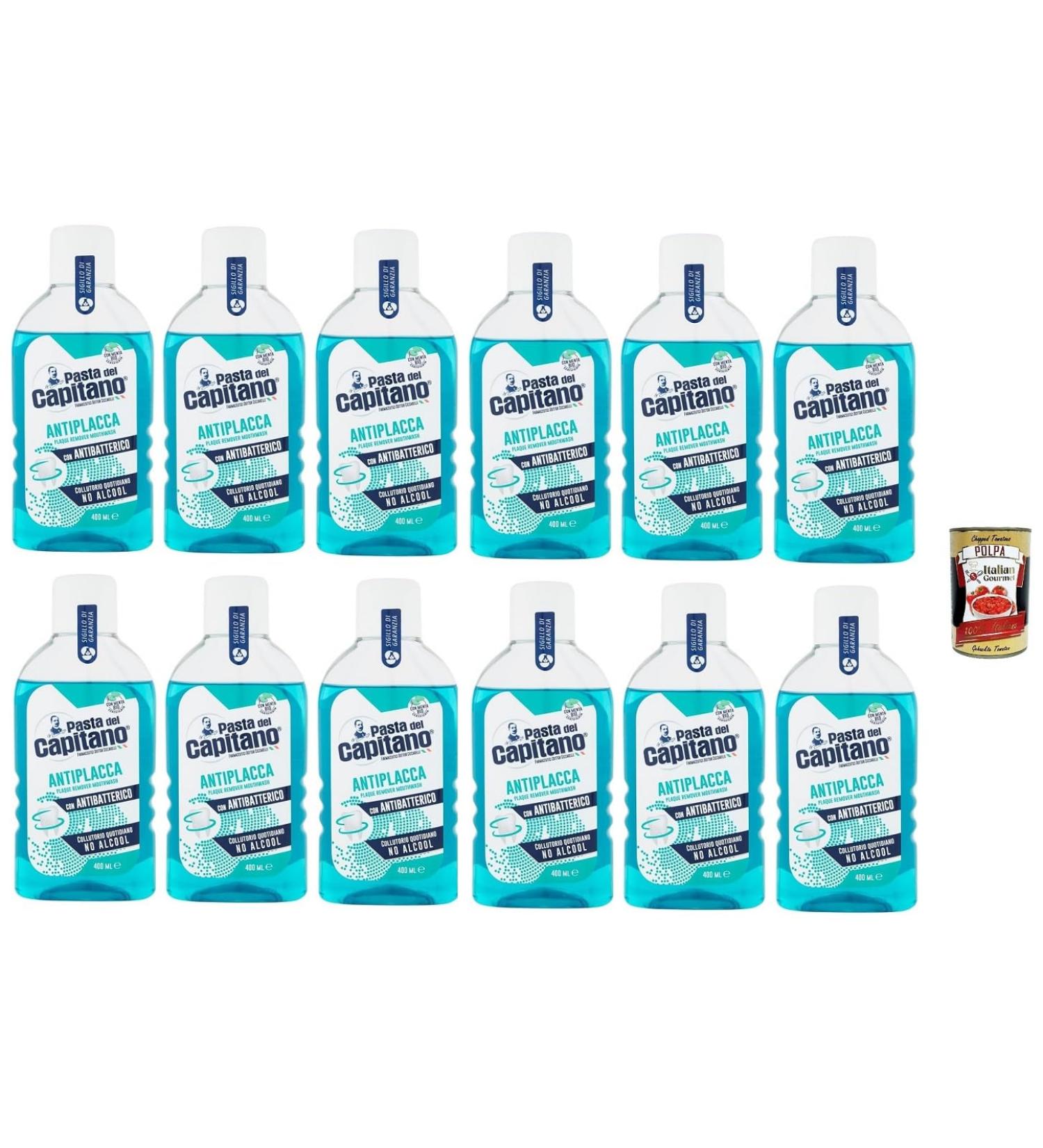 Pasta del Capitano Anti-Plaque Mouthwash 12x400ml + Italian Gourmet Polpa 400g - Premium Oral Hygiene Solutions Worldwide - Buy Online on GoSupps.com