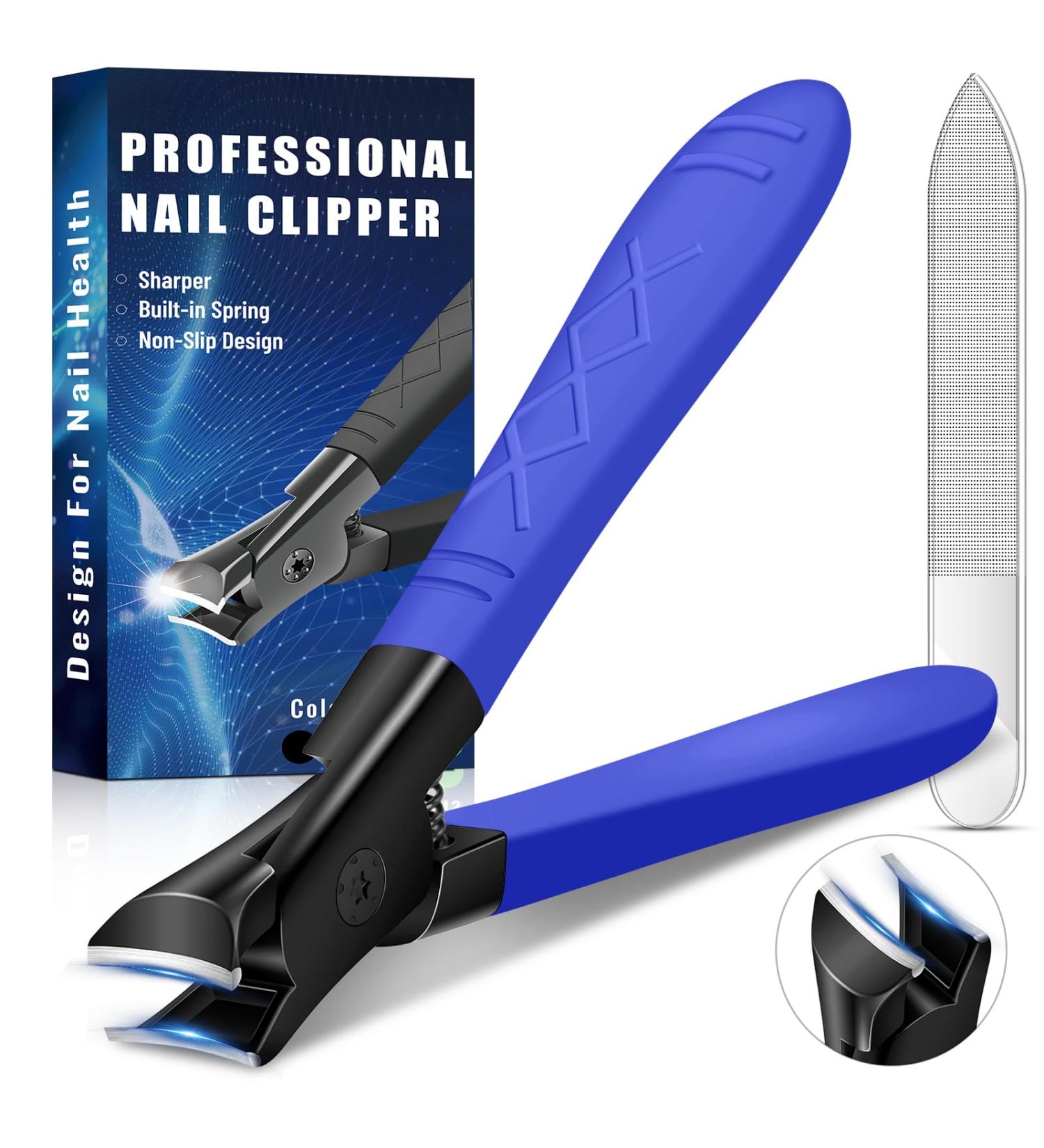 Portable Ultra Sharp Nail Clippers for Thick Nails - Heavy Duty Toenail Clipper with Long Handle - Professional Nail Trimmer for Men and Women - Blue - Buy Online on GoSupps.com