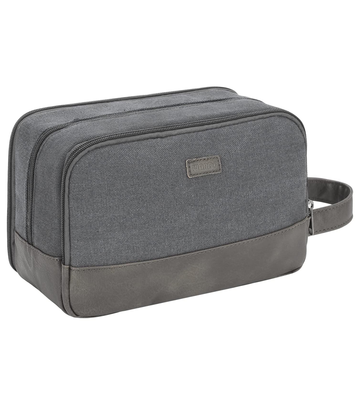WANDF Travel Toiletry Bag for Men - Canvas Dopp Kit Organizer in Grey - Buy Online on GoSupps.com