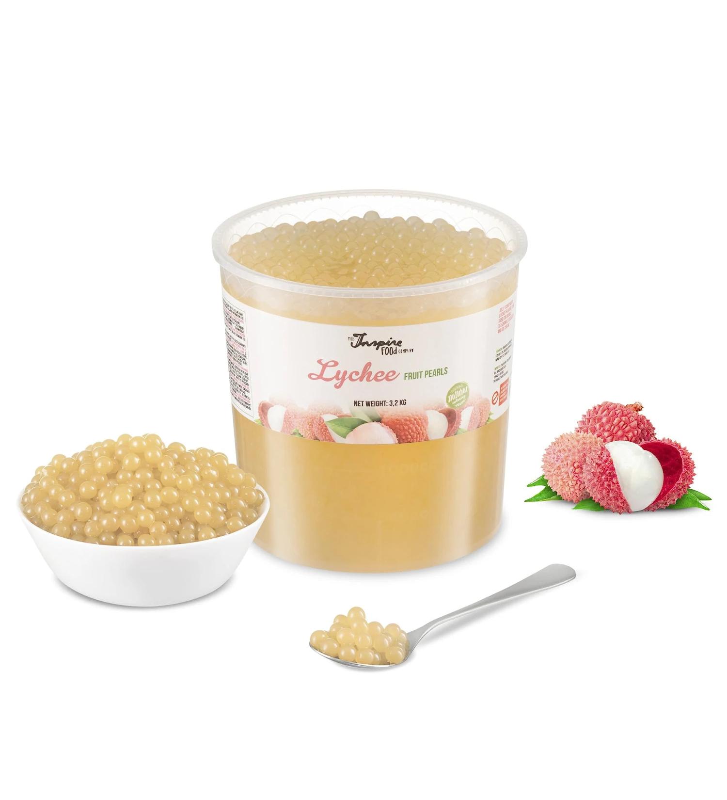 Inspire Food Bubble Tea Pearl Litschi - 3.2kg Vegan & Gluten-Free Popping Boba Pearls | Natural Tapioca Fruit Beads for Bubble Tea - Buy Online on GoSupps.com