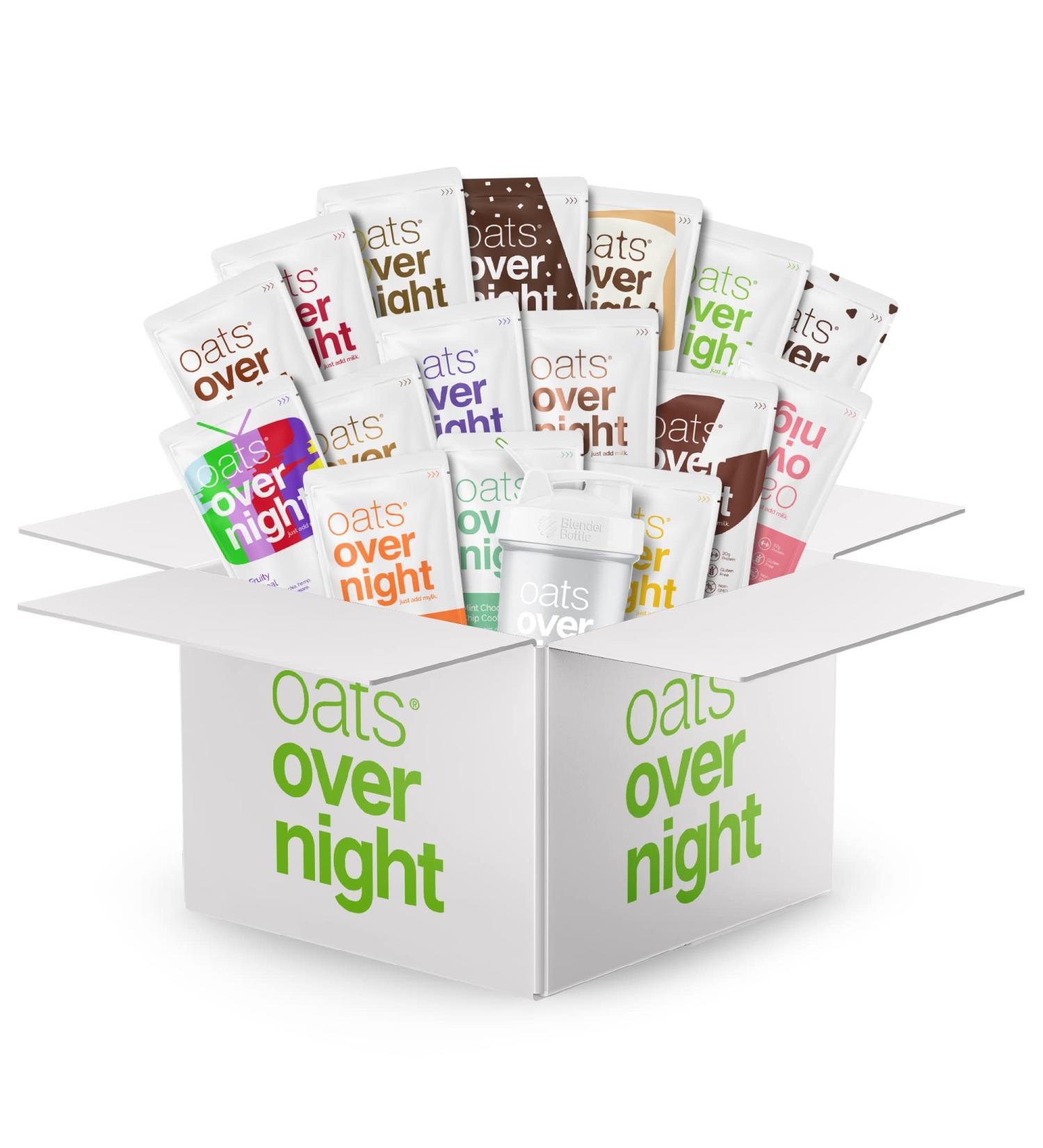 Oats Overnight Ultimate Variety Pack - High Protein & Fiber Breakfast Shake - Gluten Free & Non GMO - 16 Pack + BlenderBottle - Buy Online on GoSupps.com