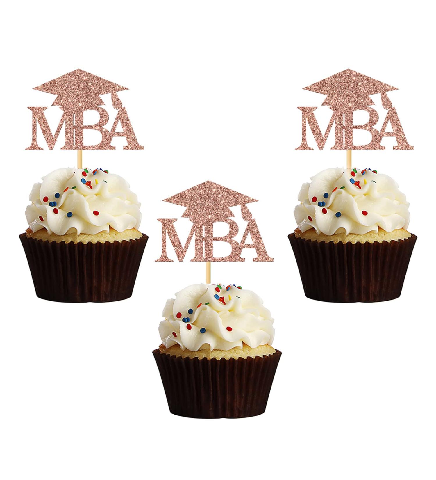 MonMon & Craft Congrats MBA Cupcake Toppers/MBA Graduation Cupcake Decor/Congrats Grad Cupcake Toppers/MAB Graduation Party Cupcake Decorations/Rose Gold Glitter 24 Pcs - Buy Online on GoSupps.com