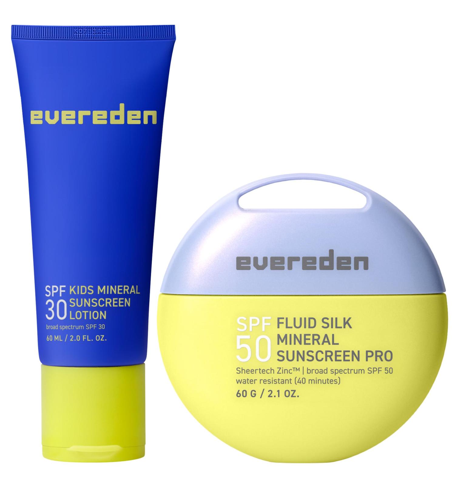 Evereden SPF 50 Fluid Silk Mineral Kids Sunscreen & Premium Mineral Sunscreen SPF 30 Set: Baby-Safe Whole-Family UVA & UVB Protection Bundle - Safe & Reef-Friendly - Buy Online on GoSupps.com