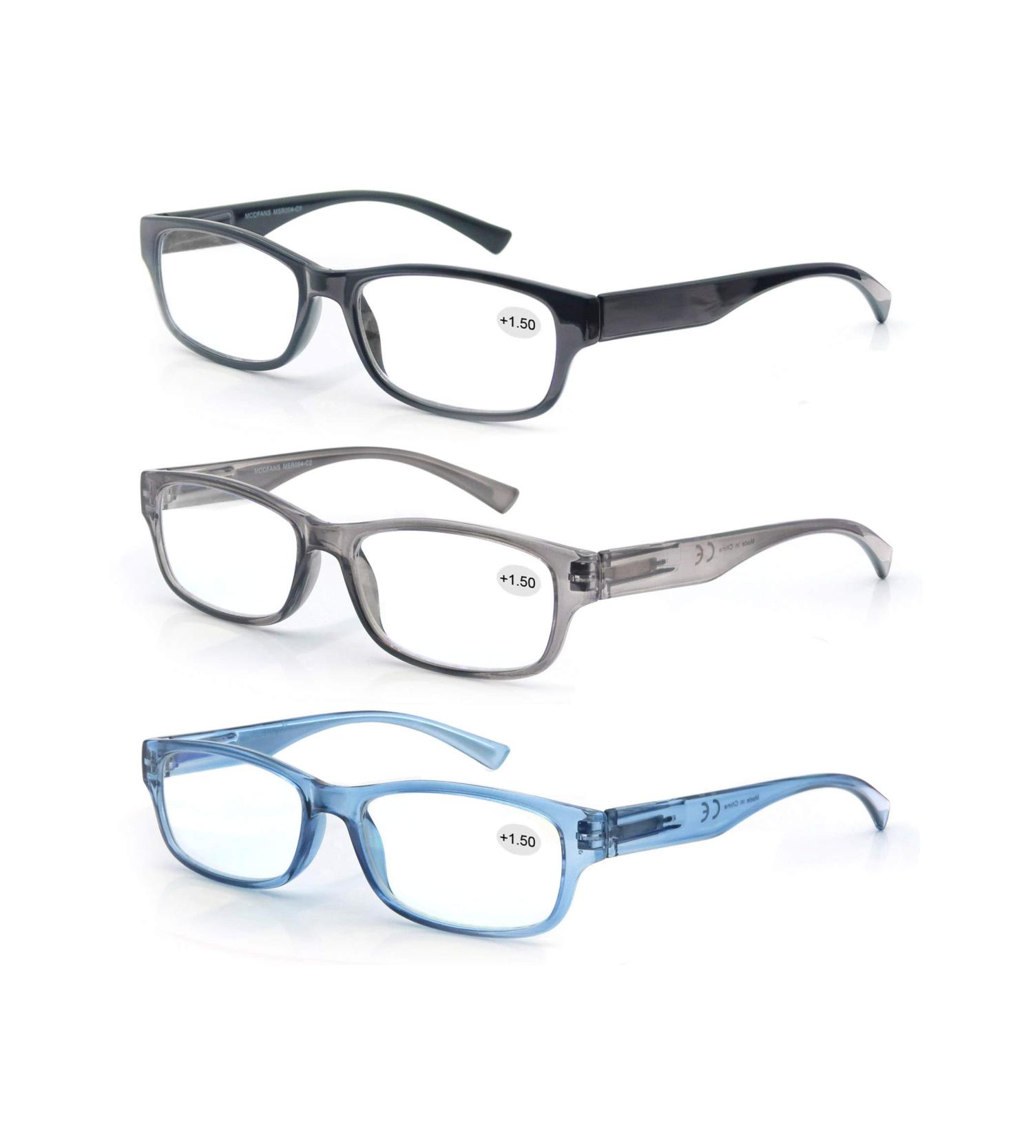 3 Pack Reading Glasses +4.00 - High-Quality Rectangular Spectacles for Men & Women | Comfortable & Stylish | Black & Blue-Gray - Buy Online on GoSupps.com
