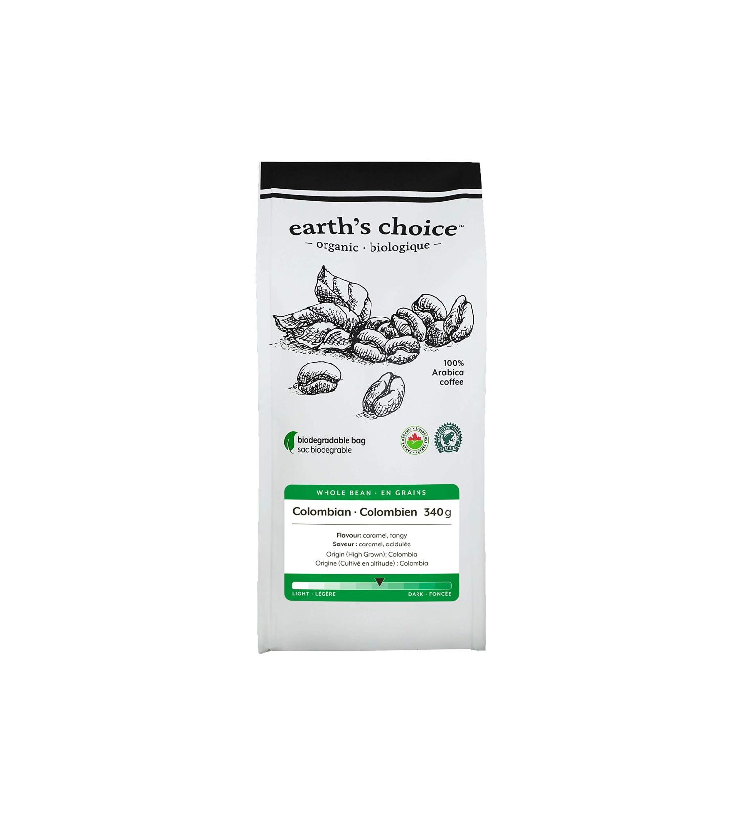 Earth's Choice Organic Coffee Colombian Whole Bean 340g Columbian Whole Bean 340 g (Pack of 1)