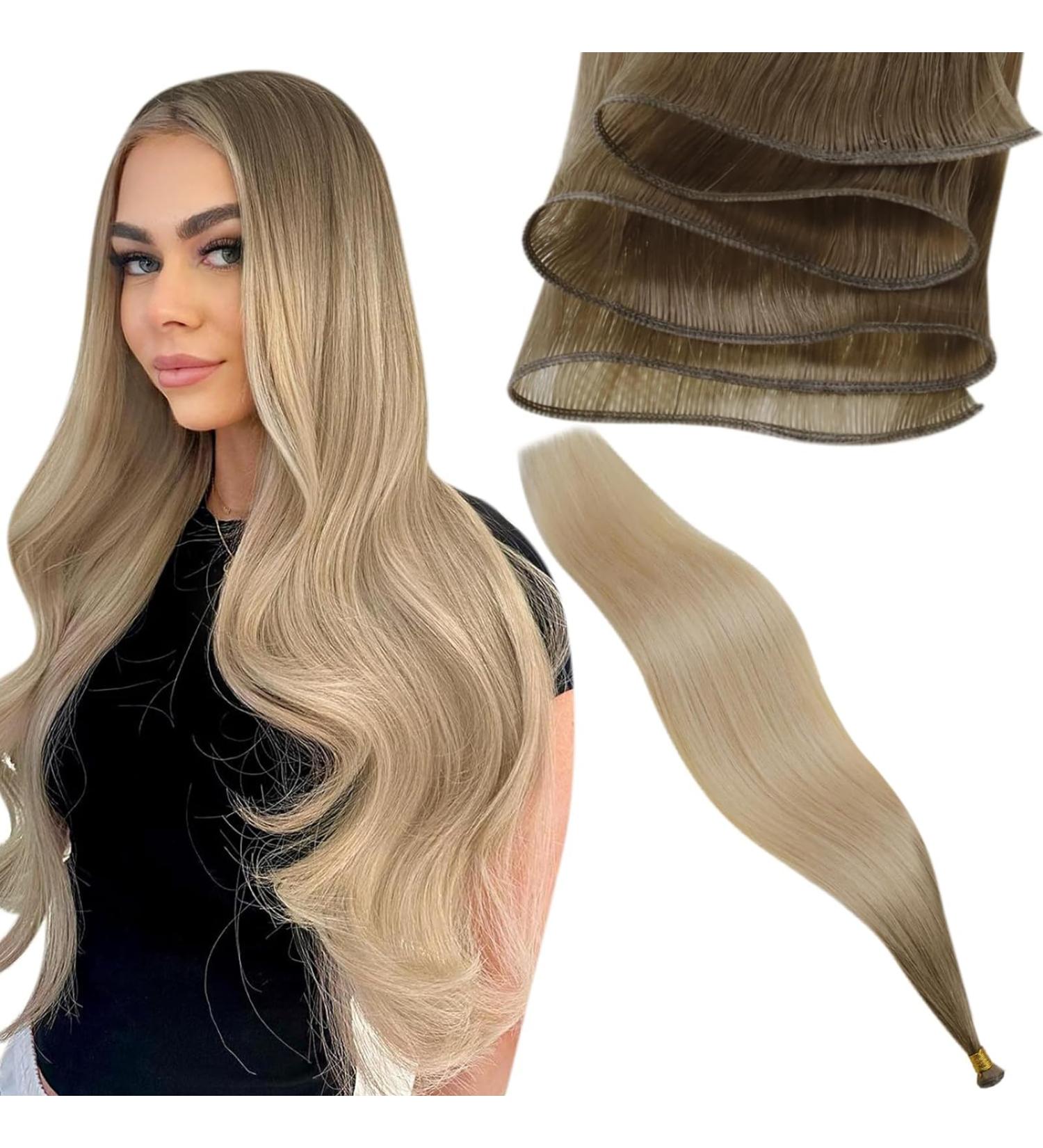 LAAVOO Virgin Hair Extensions - Ombre Brown to Platinum Blonde 45cm Tressen Real Hair 25g #8/27/60 - Buy Online on GoSupps.com