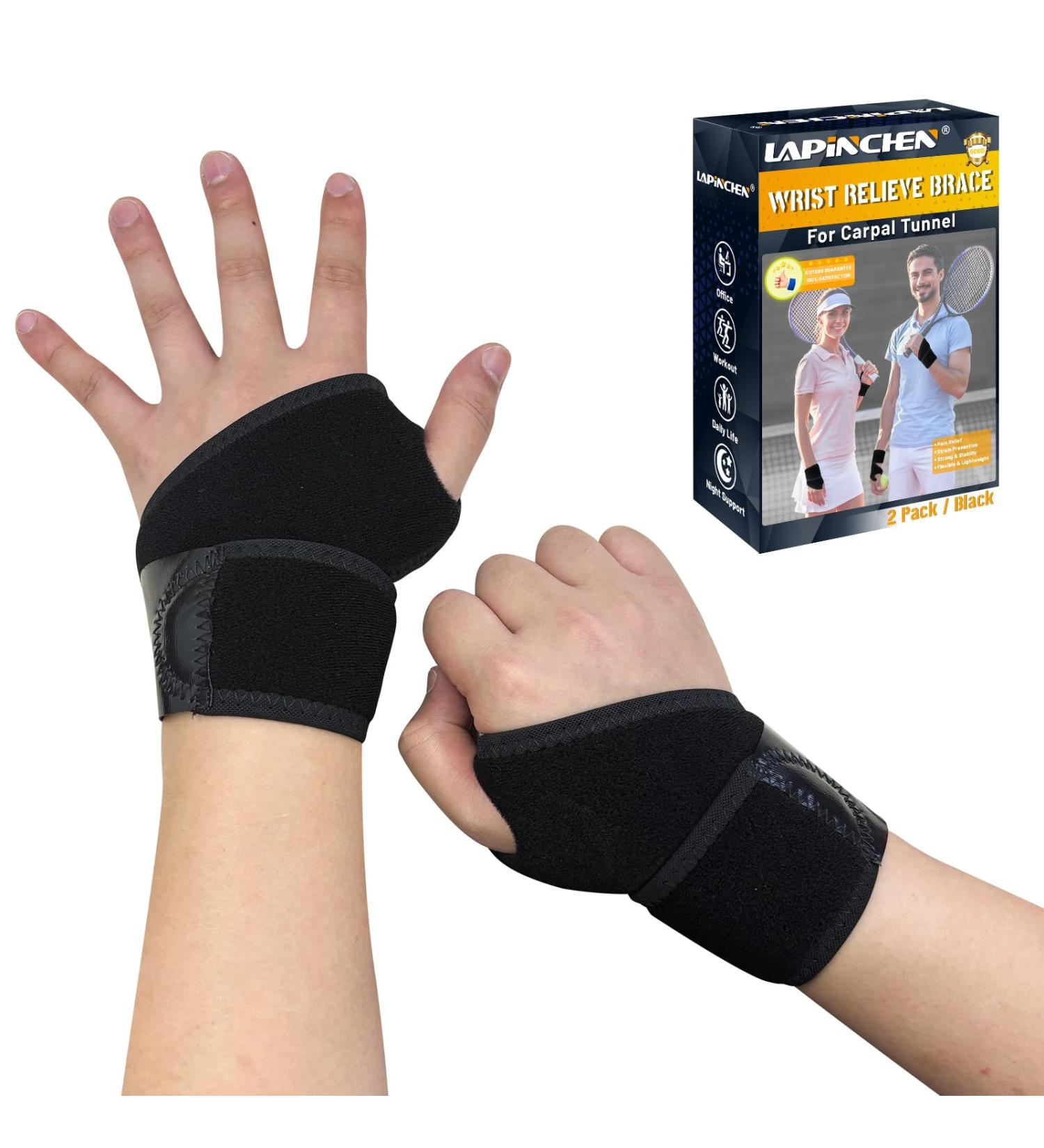 Adjustable Wrist Brace for Carpal Tunnel Relief | Night Support Wrist Wrap & Compression Strap | 2-Piece Set for Workout & Tendonitis - One Size Black - Buy Online on GoSupps.com