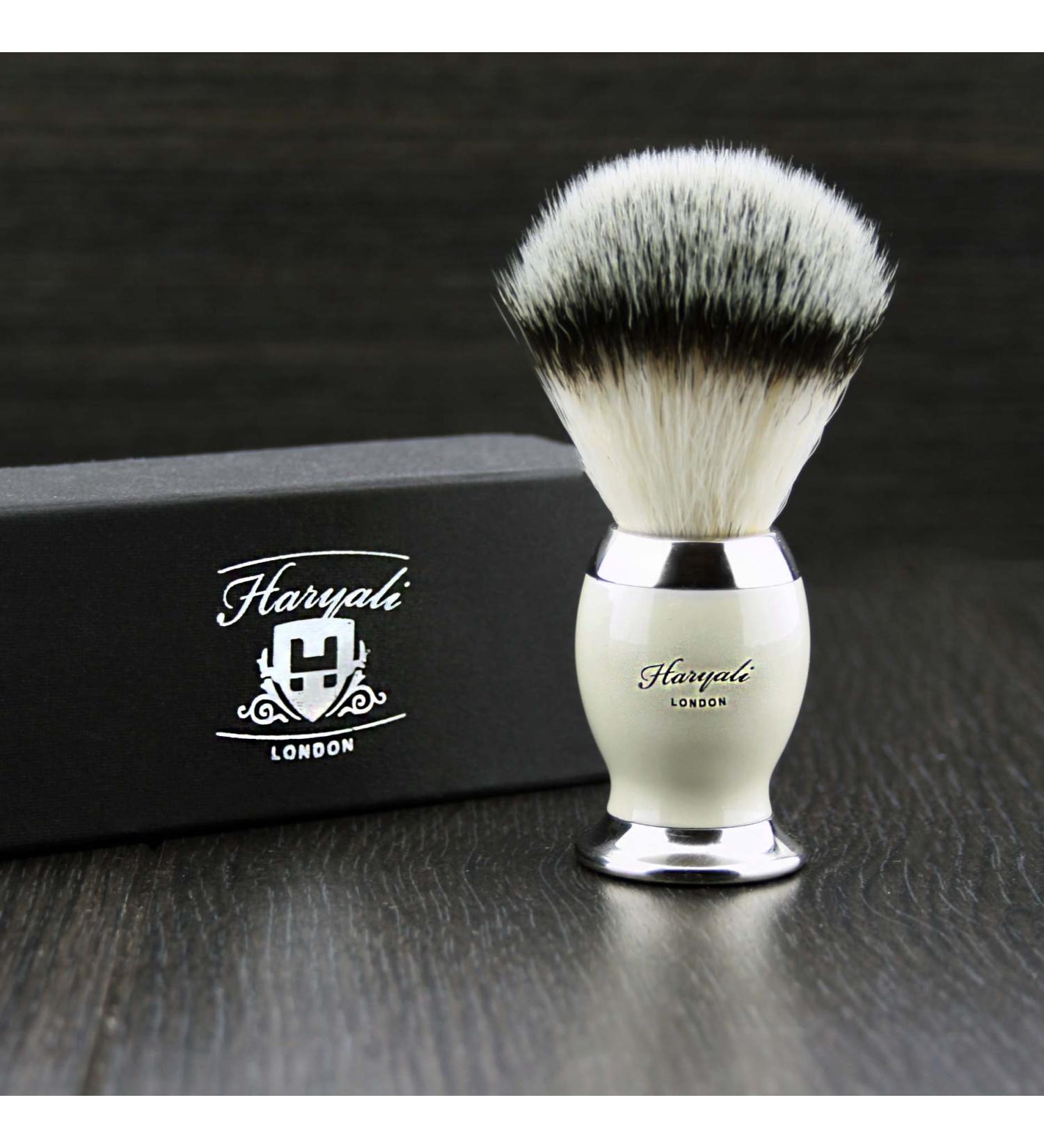 Men's shaving brush badger hair silver tip with metal base ivory