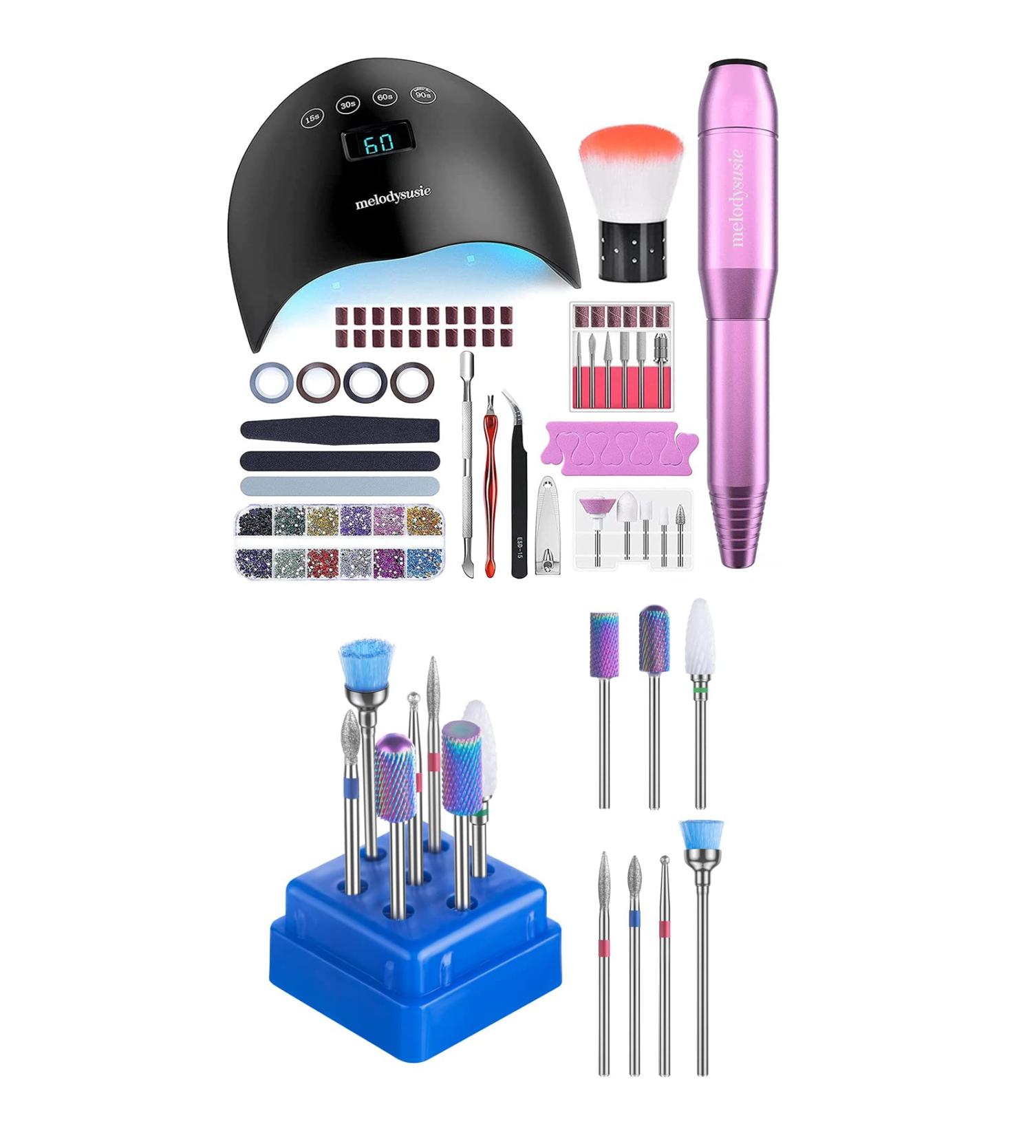 MelodySusie Professional Acrylic Nail Kit Set with Electric Nail Drill, UV LED Nail Lamp, and 3D Nail Art Decoration - All-in-One Compact Efile Electrical File Kit for Gel Nails - Buy Online on GoSupps.com