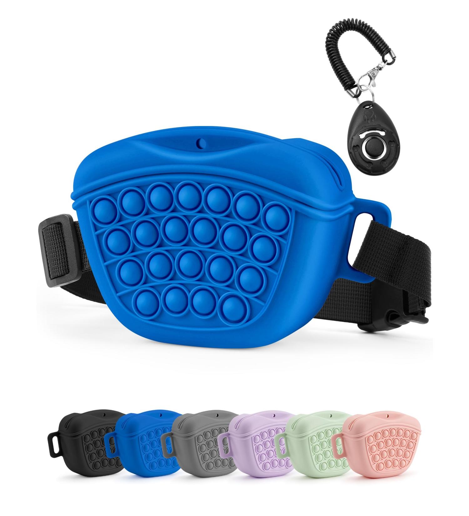 Gobeigo Silicone Dog Treat Bag with Clicker - Magnetic Closure Puppy Training & Walks Fanny Pack (Blue) - Buy Online on GoSupps.com