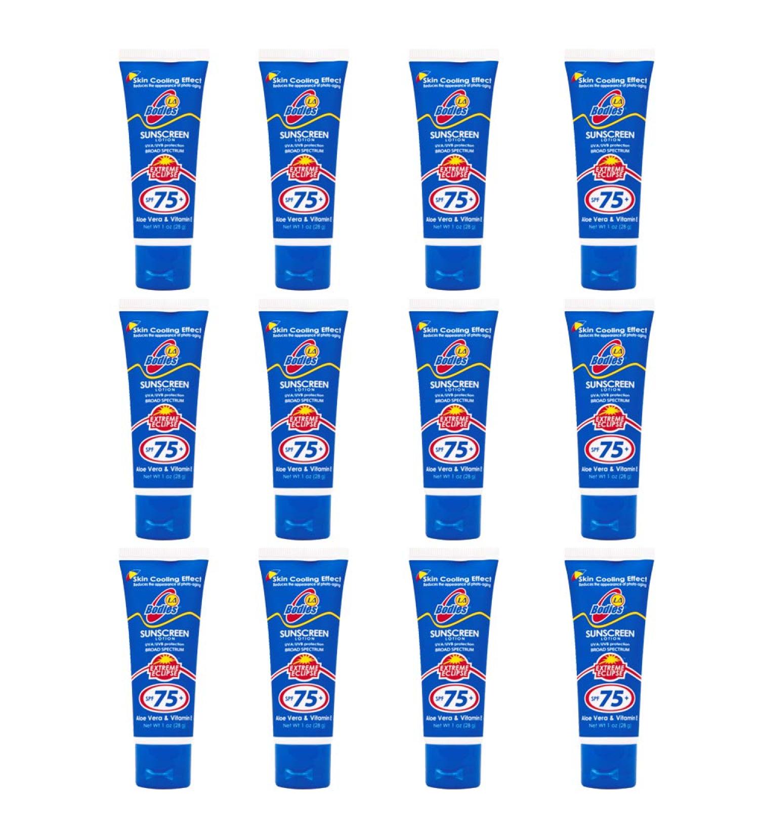 Travel Size Sunscreen SPF 75 - Moisturizing Aloe Vera Lotion for Face & Body | Acne-Prone Skin & UVA/UVB Protection | 1oz (12PC - Buy Online on GoSupps.com