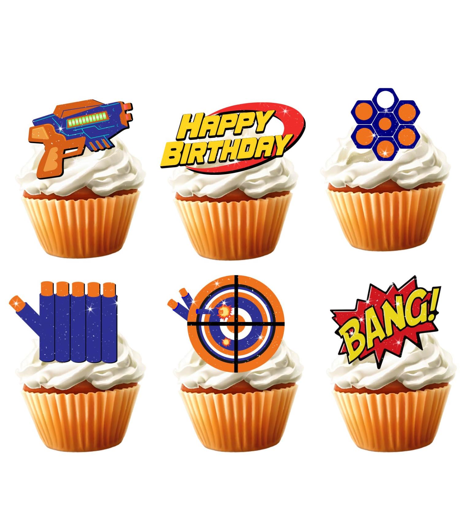 18pcs Rubber Gun Cupcake Toppers for Boys Girls Dart War Party Supplies Target Bullet Cake Decorations Target Gun Happy Birthday Cake Decor Gun Theme Party Supplies - Buy Online on GoSupps.com