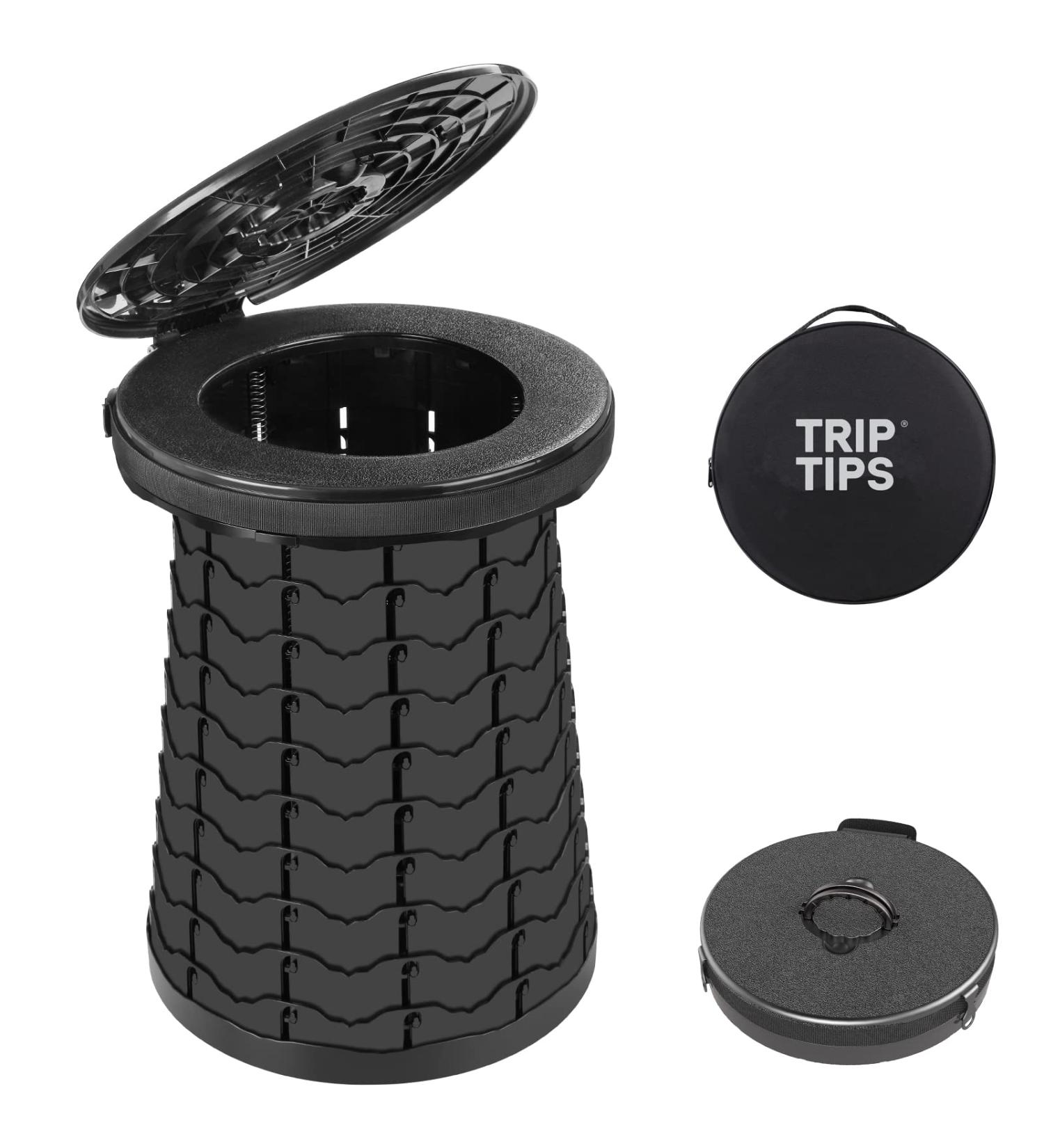 TRIPTIPS Upgrade XXL Retractable Portable Camping Toilet - Height Adjustable, Foldable & Collapsible Stool for Adults and Kids - Buy Online on GoSupps.com