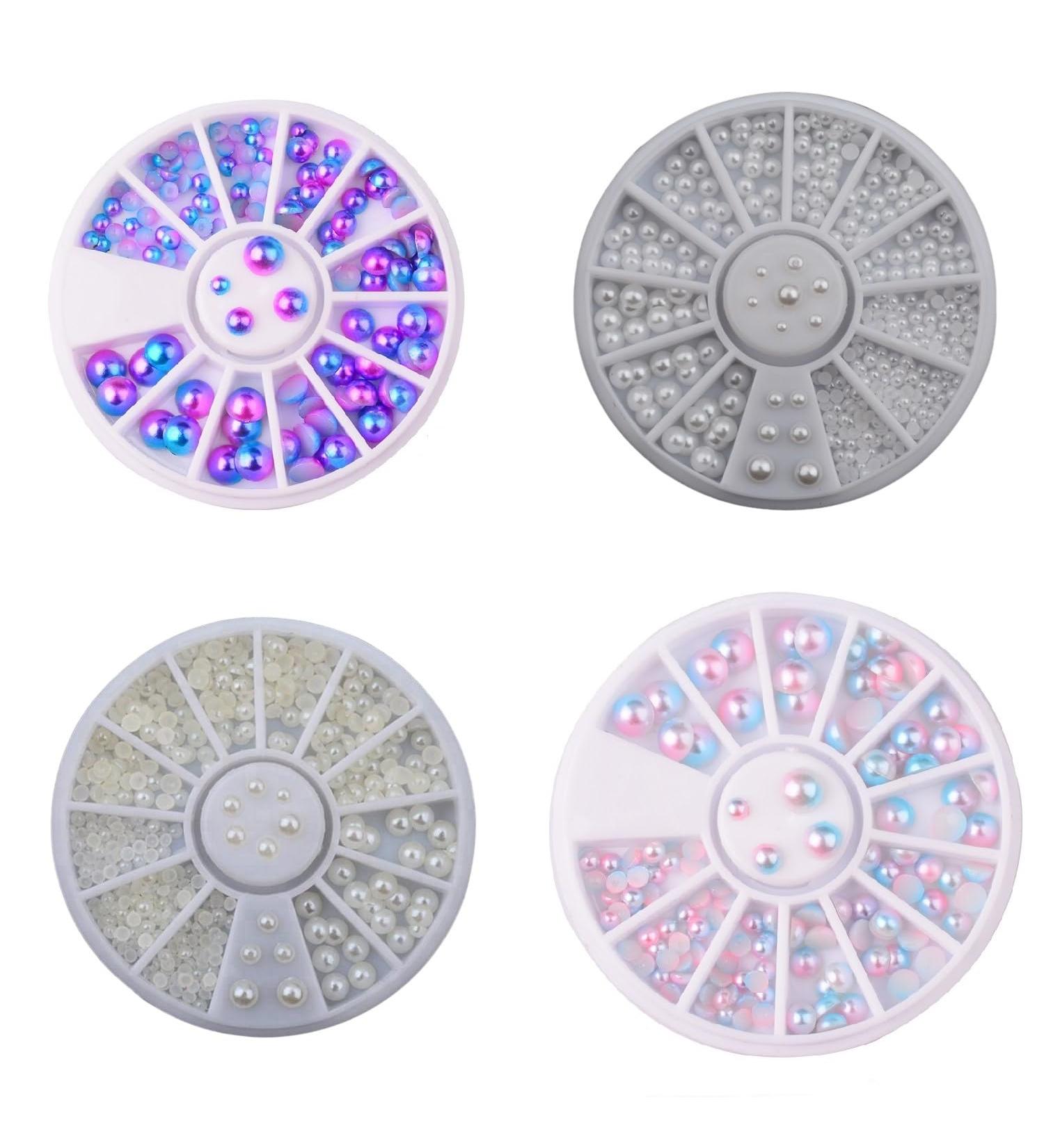 4 Pack Pearl Nail Art Decoration White Pearl Cream Pearl Pearlescent Iridescent Mermaid Unicorn Beads Pearls Charms 3D Flat Back Gemstones - Buy Online on GoSupps.com