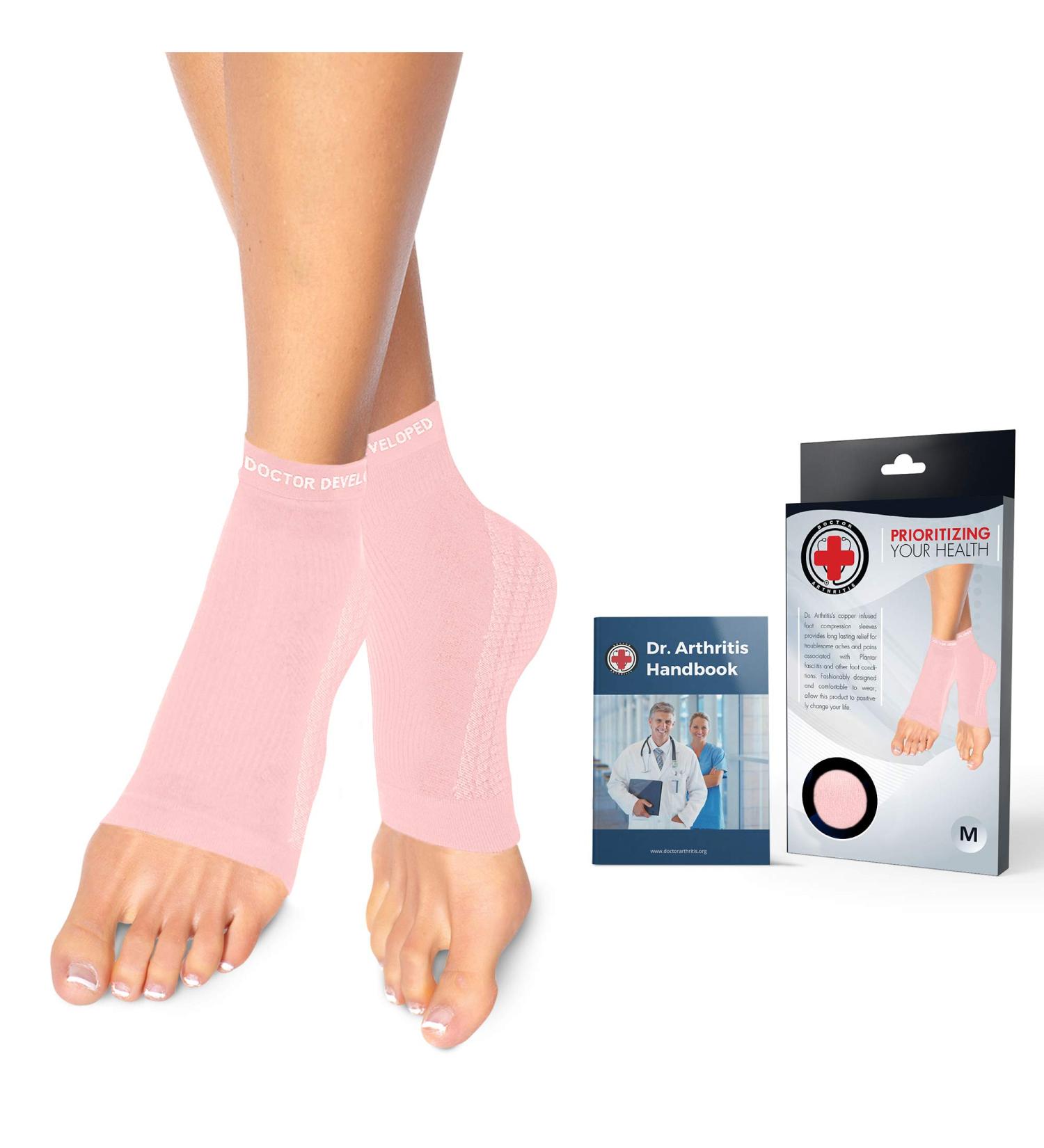 Doctor Developed Copper Ankle Compression Socks for Women & Men - Achilles Support & Plantar Fasciitis Brace - Includes Handbook - Available in Pink Size S - Buy Online on GoSupps.com