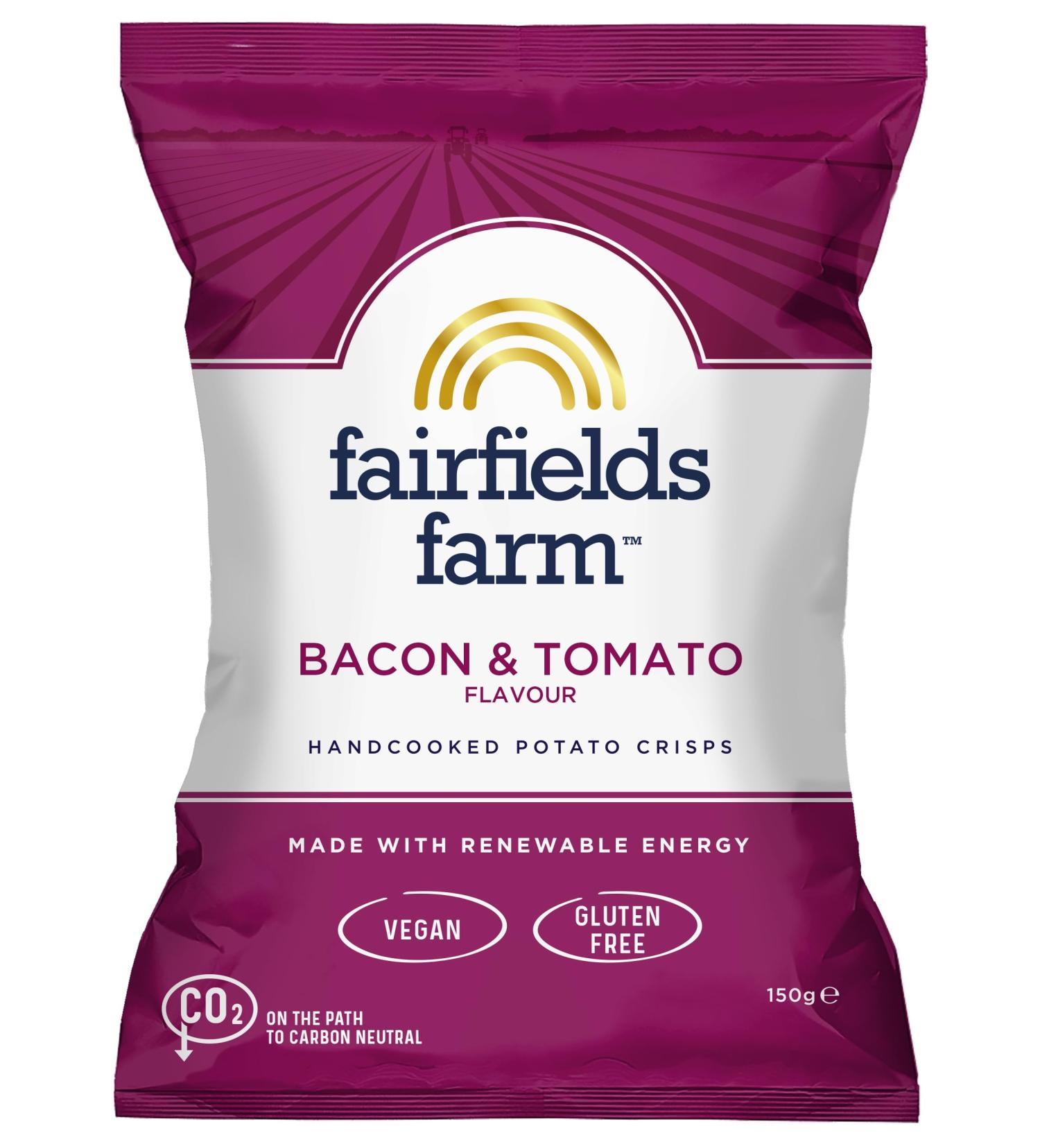 Fairfields Farm Crisps - Bacon & Tomato Flavour Hand Cooked Potato Crisps 150g | Pack of 5