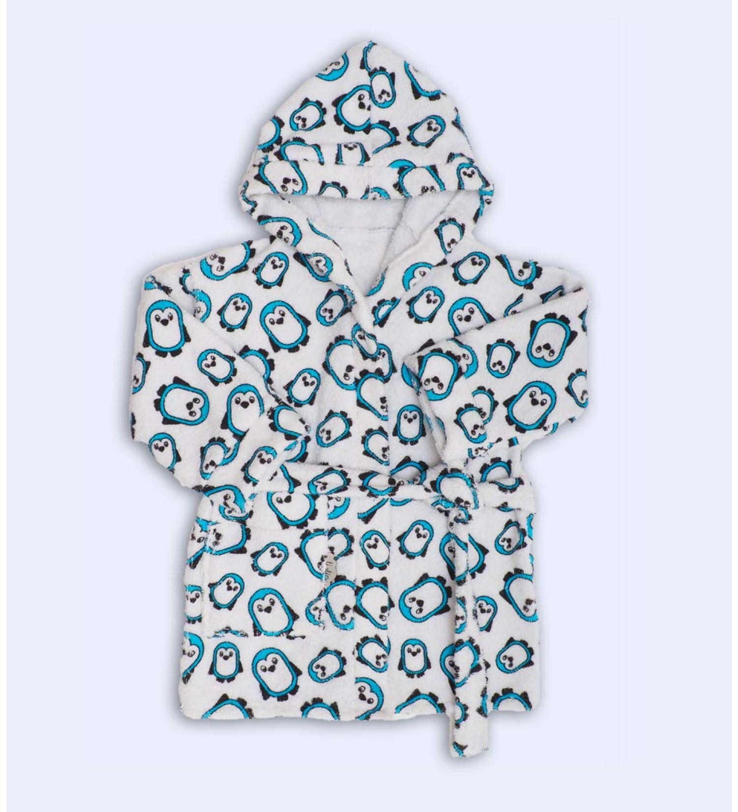 Ti Tin - Ferry Children's Bathrobe |Bathlete for children from up to one year made of 100% cotton baby bath coat with penguins blue 0-12 months Ping inos Celeste