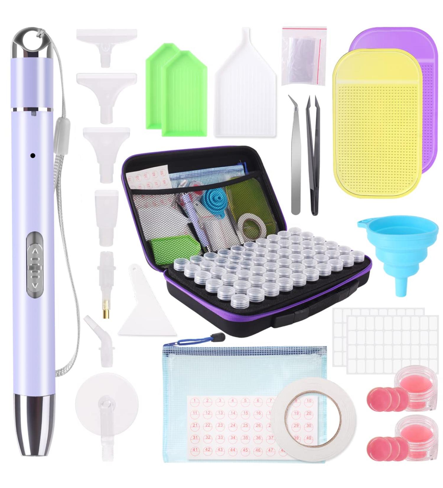 Genround Diamond Painting Storage Containers - 60 Slots Organizer with Tools for Diamond Art Craft and Jewelry Beads - Includes Pen with Light | Diamond Painting Accessories Kit - Buy Online on GoSupps.com