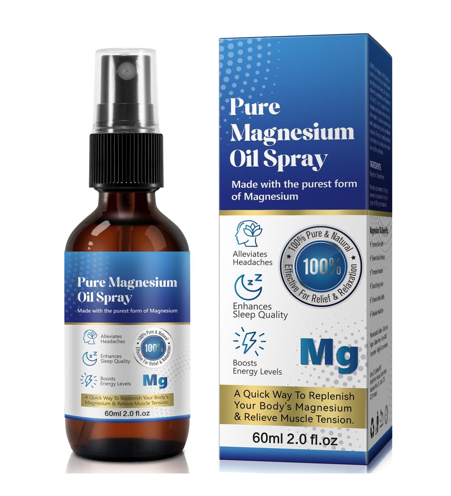 Pure Magnesium Oil Spray 60ml Magnesium Oil for Feet - Natural Formula Magnesium Spray for Leg Cramps Soothing Relief & Relaxation for Better Sleep Easy to Absorb and Use - Buy Online on GoSupps.com