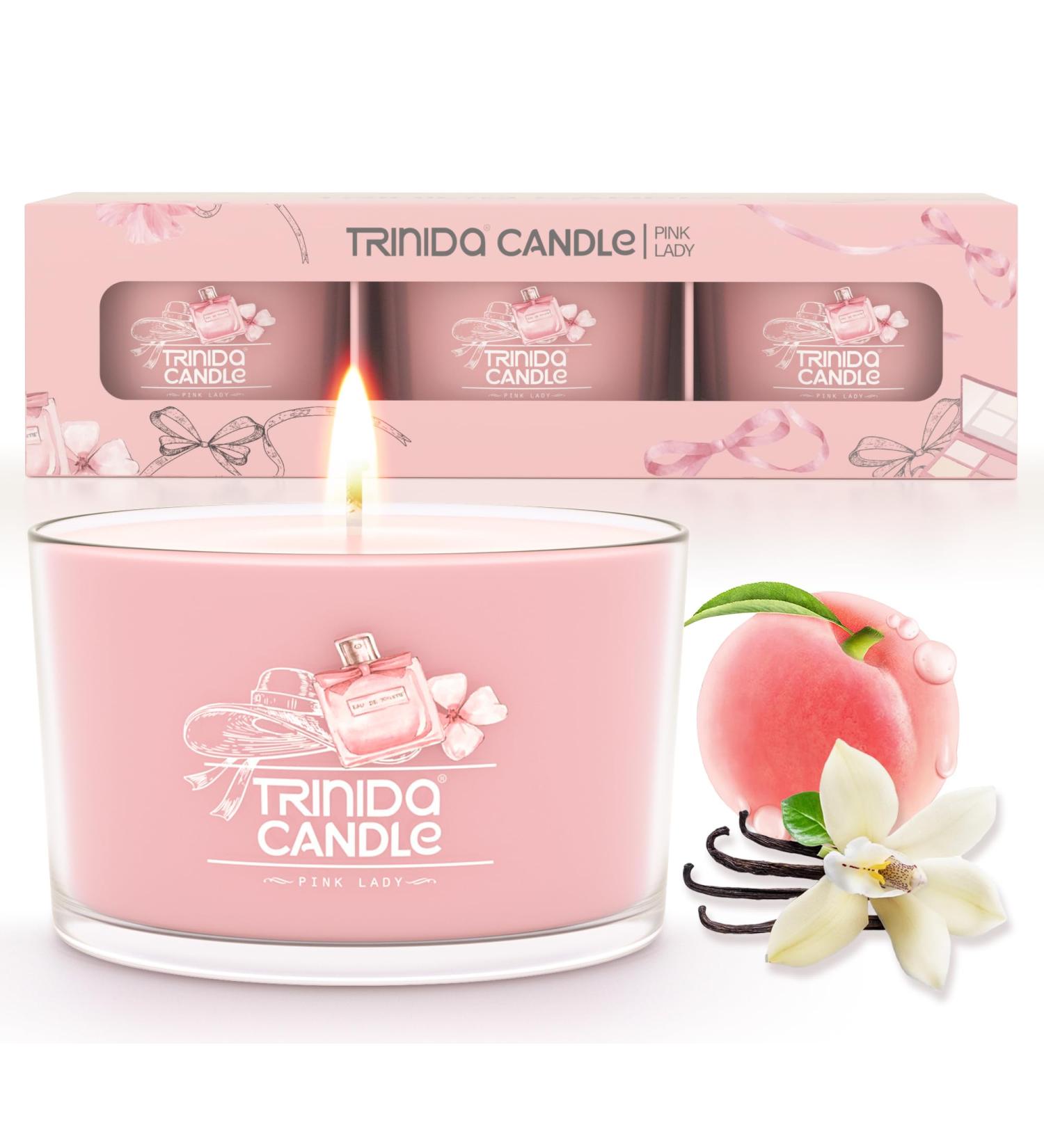 TRINIDa Peach & Jasmine Scented Candles - 3 Pack Luxury Aromatherapy Glass Jar - Pink Lady Vanilla Candle Set for Home - Buy Online on GoSupps.com