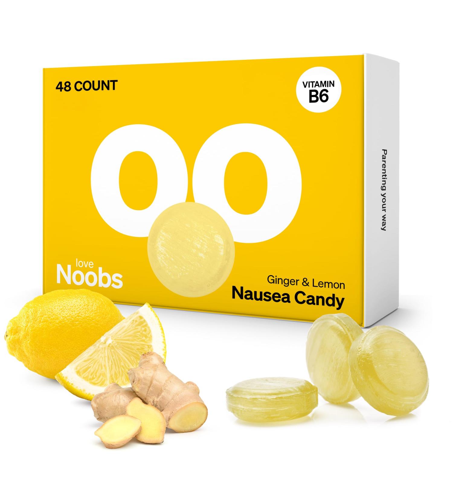 Lemon Ginger Candy for Nausea & Pregnancy | Anti Nausea Chews | LoveNoobs | Sugar-Free & B6 Fortified - Buy Online on GoSupps.com