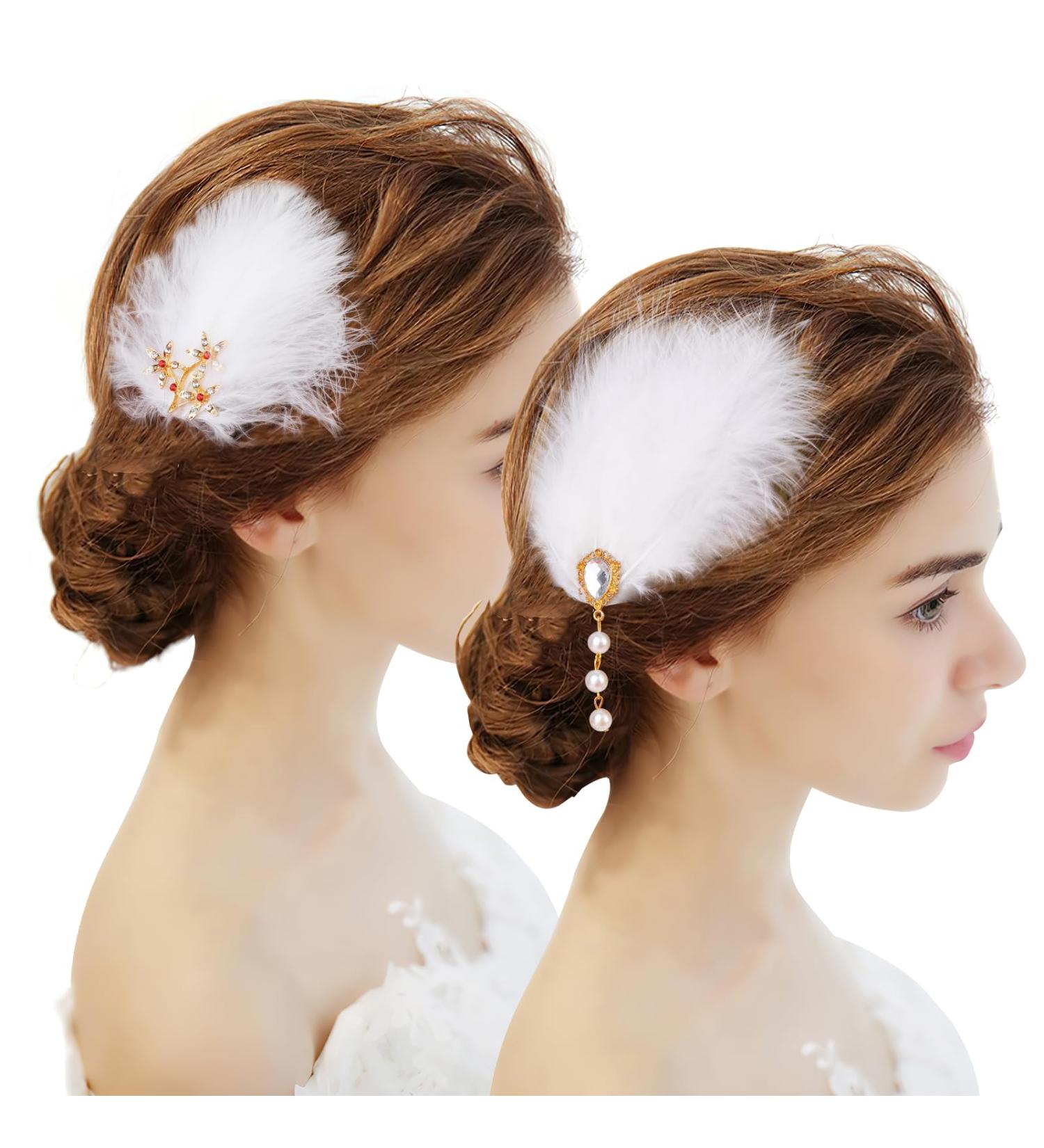 MWoot 3 Piece White Feather Hair Clip Set | Elegant Fascinators & Head Jewelry for Women & Girls | Perfect for Cocktail & Tea Parties - Buy Online on GoSupps.com