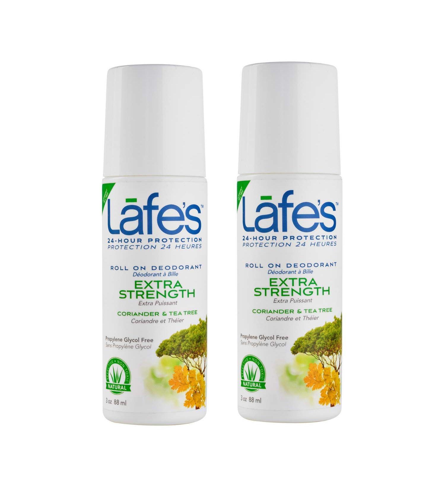 Lafe's Natural Deodorant | 3oz Roll-On Aluminum Free Natural Deodorant for Men & Women | Paraben Free & Baking Soda Free with 24-Hour Protection | Extra Strength - Coriander & Tea Tree - Buy Online on GoSupps.com