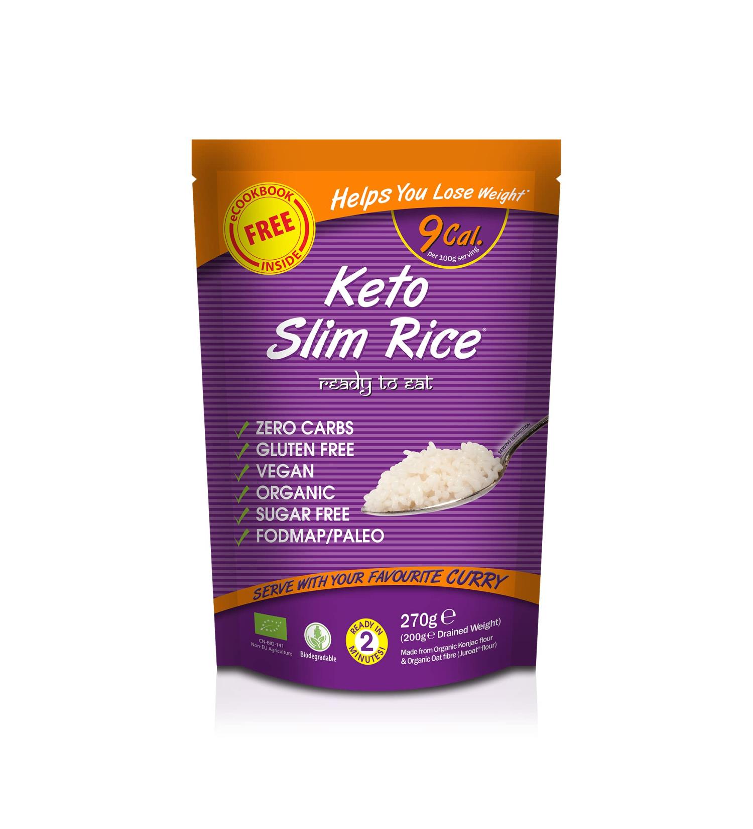 Eat Water Slim Rice Organic - Shirataki Keto Paleo Diet & Vegan Food Low Calorie Food Microwaveable Sugar & Free Fat Free | Ready to Eat (270g) - Buy Online on GoSupps.com