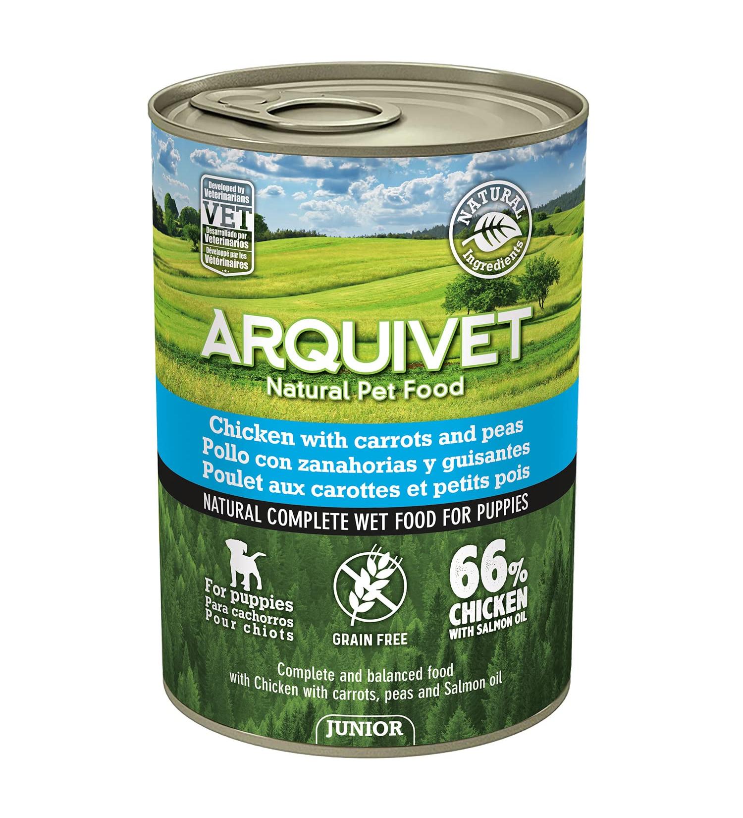 ARQUIVET Pack 6 units - Junior - Chicken with carrots peas and salmon oil - 400 g - Wet food for all breeds - Buy Online on GoSupps.com