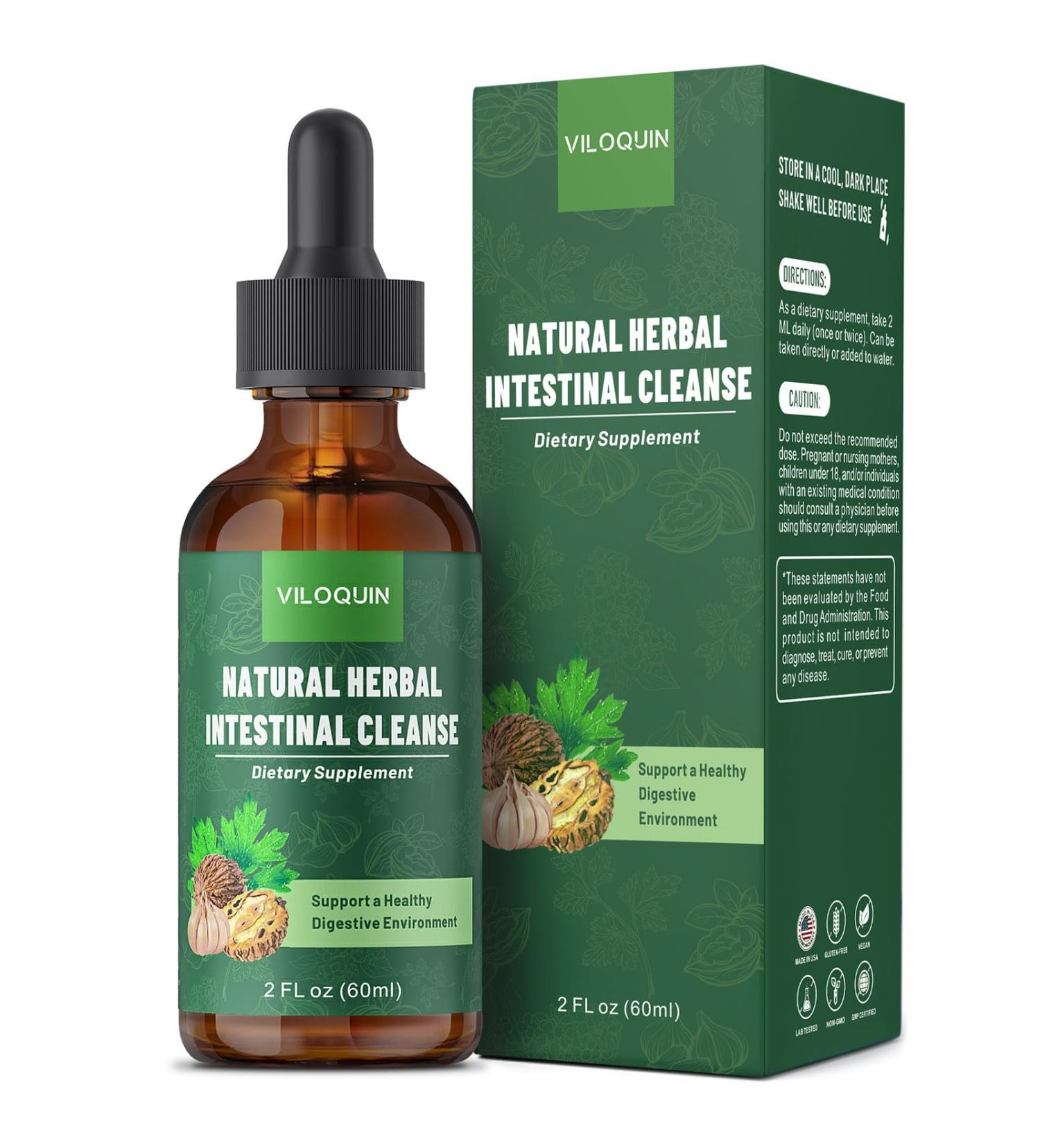 Viloquin Gut Cleanse Detox Liquid Natural Herbal Intestinal Support with Oil of Oregano Wormwood Black Walnut Clove Garlic 2 fl oz - Buy Online on GoSupps.com
