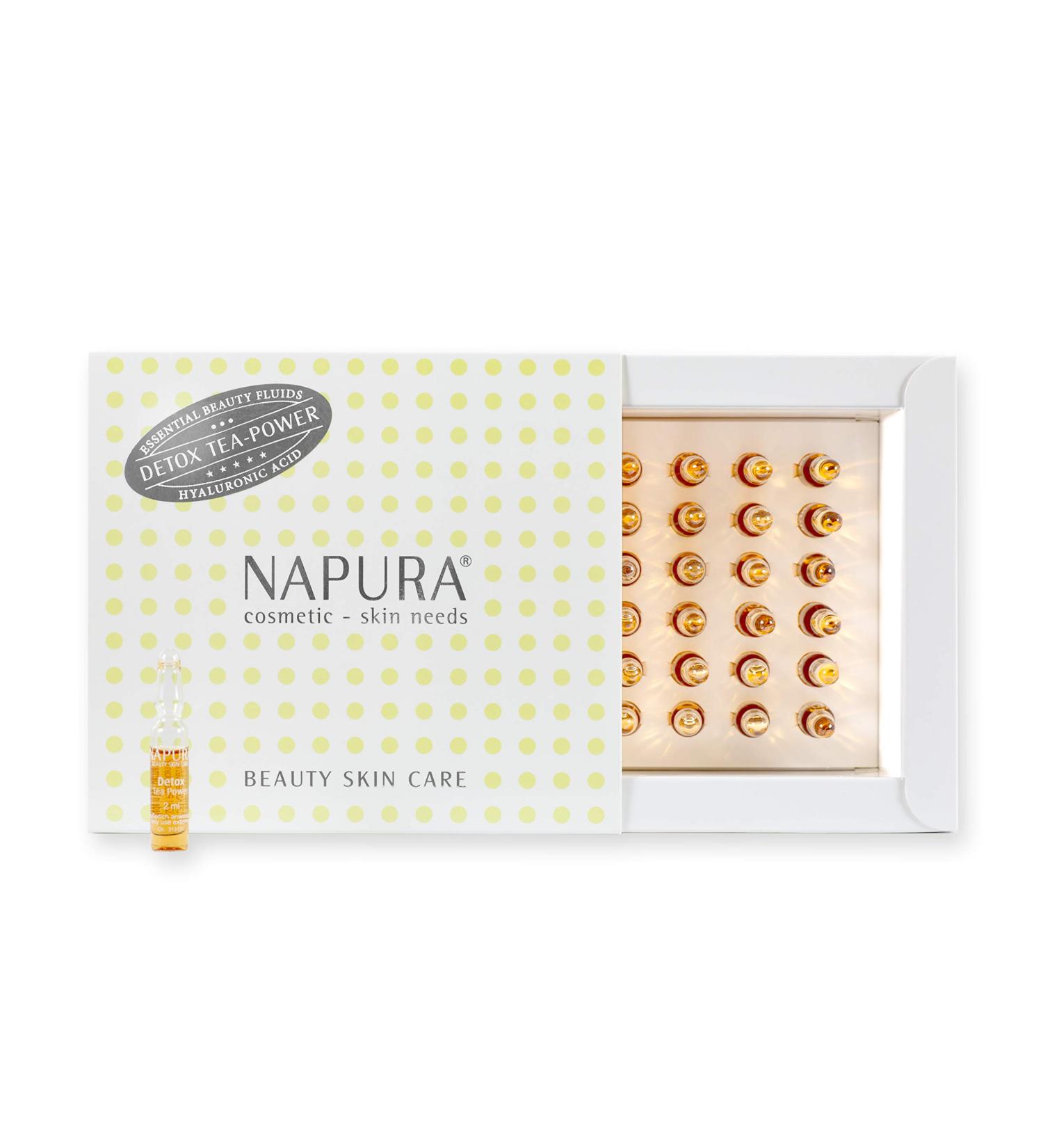 Napura Detox Tea Power Ampoules | Hyaluron Face Care for Dry Skin | Hydrating Facial Treatment 30x2ml - Buy Online on GoSupps.com