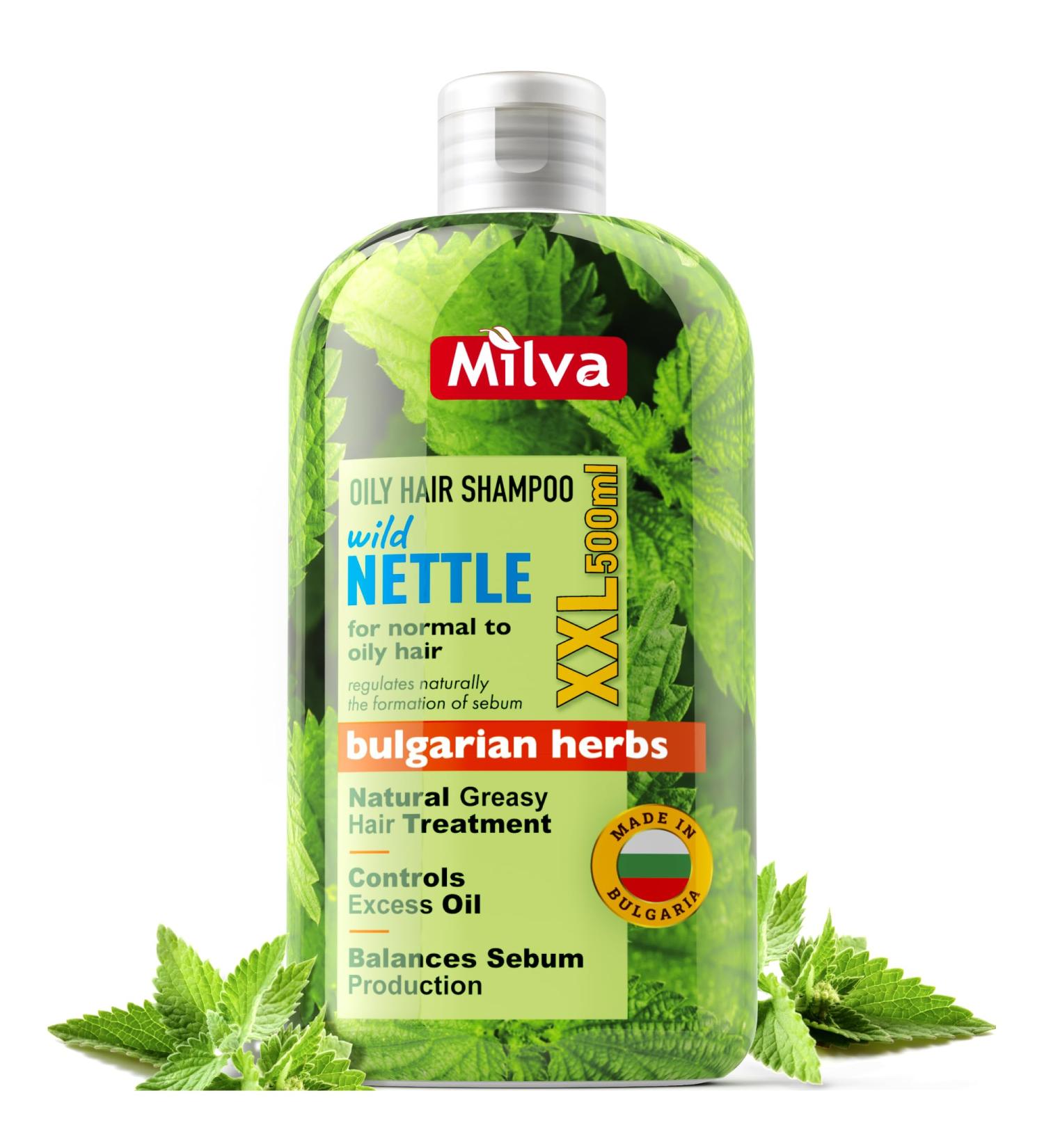 Milva Shampoo for Oily Hair with Nettle Extract - 500 ml Natural Shampoo - Oil-Reducing and Anti-Dandruff Shampoo for Men and Women - Care for Oily Hair - Volume & Shine Shampoo - Buy Online on GoSupps.com