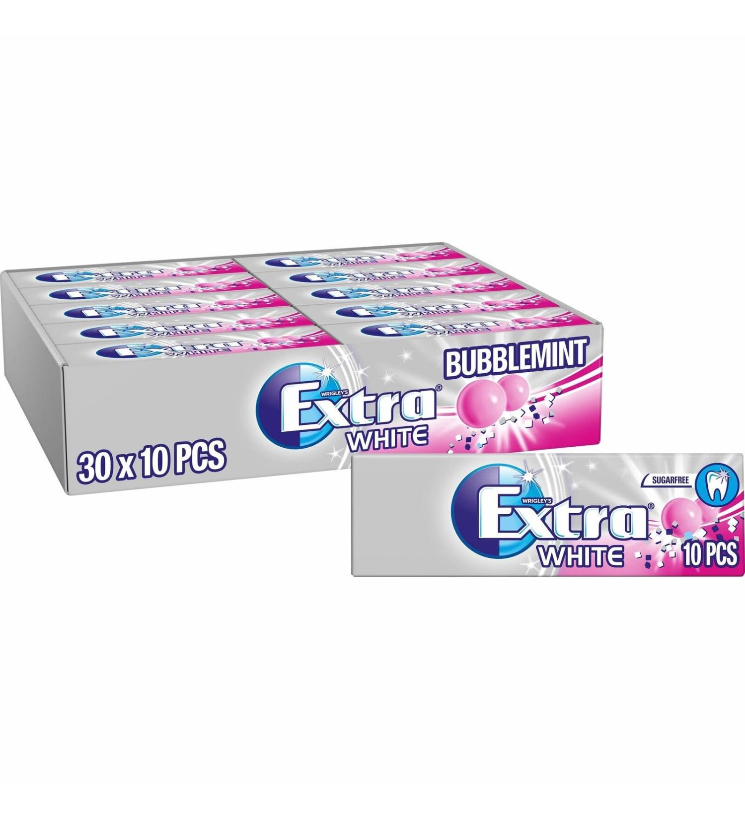 Wrigley's Extra White Bubblemint Sugarfree Chewing Gum Bubblemint Flavour With Xylitol Oral Hygiene for Healthy Teeth & Gums 30 x 10 Packs - Buy Online on GoSupps.com