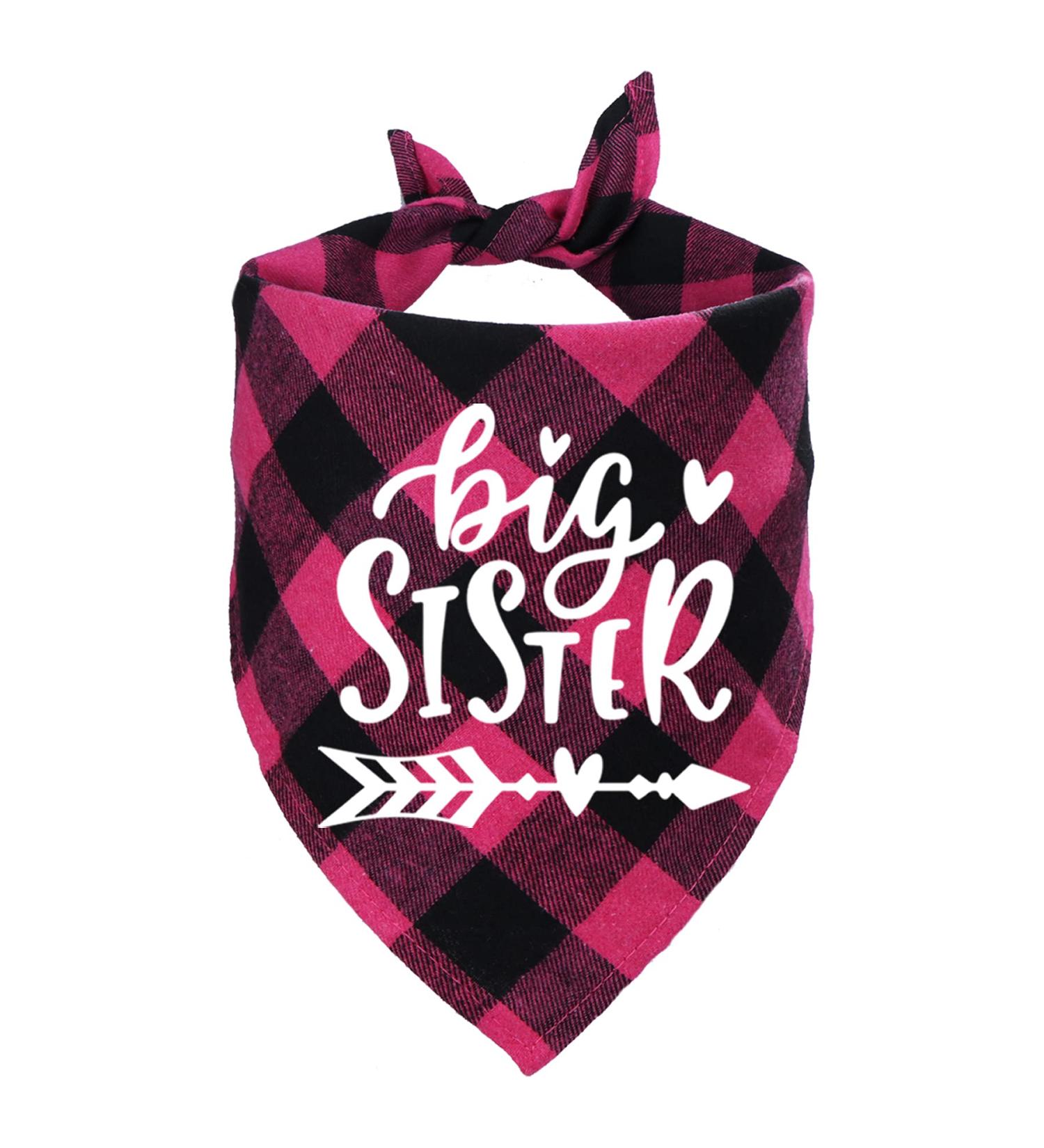 STMK Big Sister Plaid Dog Bandana | Pregnancy Announcement & Gender Reveal Photo Prop | Pet Scarf Accessories in Pink - Buy Online on GoSupps.com