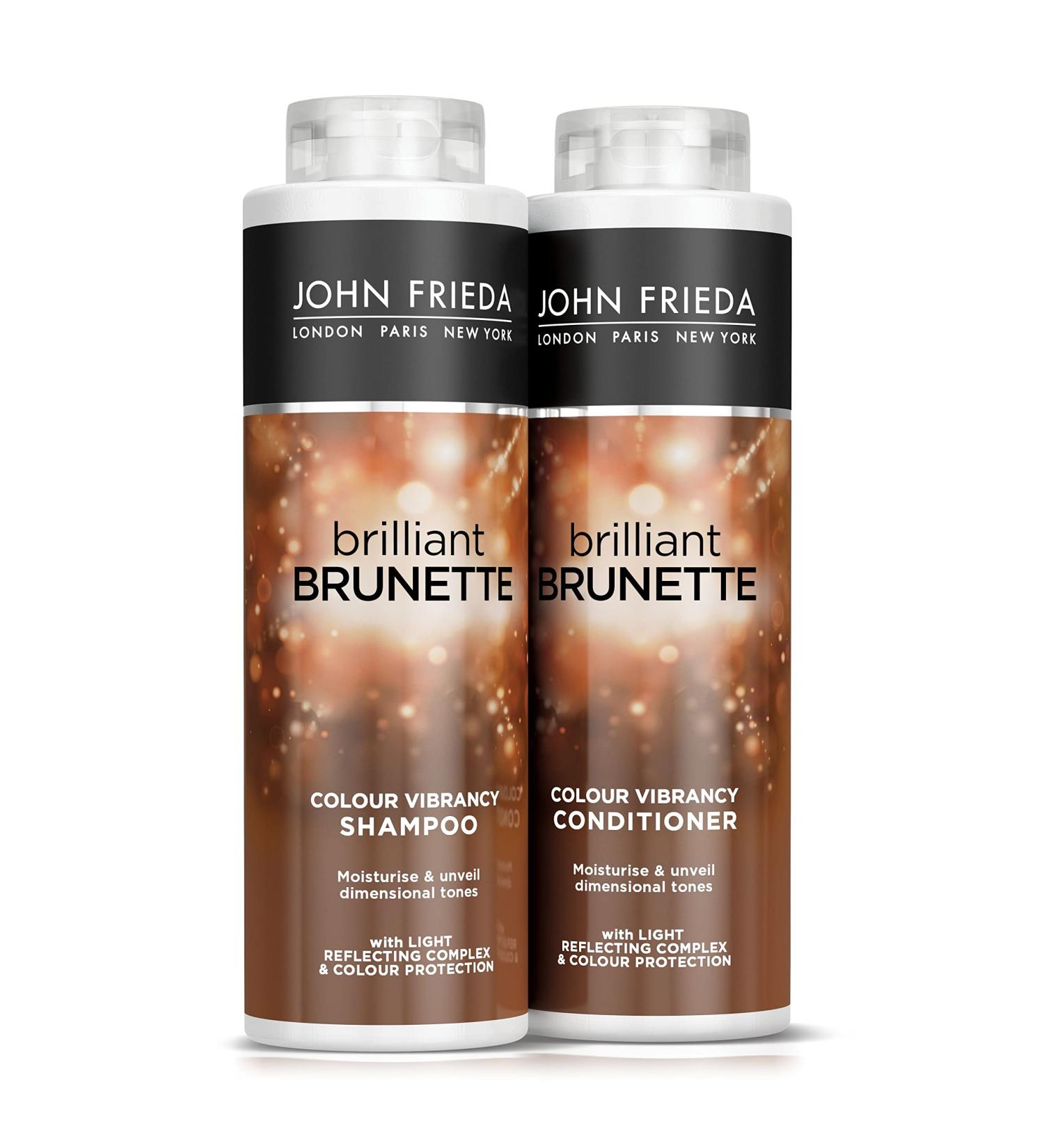 John Frieda Brilliant Brunette Colour Vibrancy Shampoo and Conditioner Duo Pack 2 x 500 ml Shampoo and Conditioner Bundle for Brunette Hair Twin Pack 500ml Brilliant Brunette