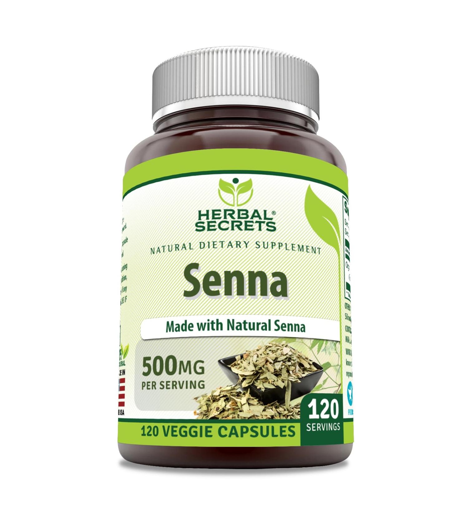 Herbal Secrets Senna 500 mg - 120 Veggie Capsules | Natural Non-GMO Gluten Free | USA Made Dietary Supplement - Buy Online on GoSupps.com