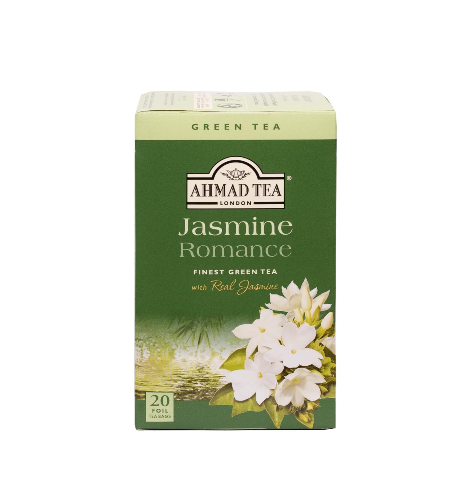 Ahmad Tea Jasmine Romance - Green Tea with Real Jasmine Flowers - 6 x 20 Individually Packaged Aroma Sealed Tea Bags - Buy Online on GoSupps.com