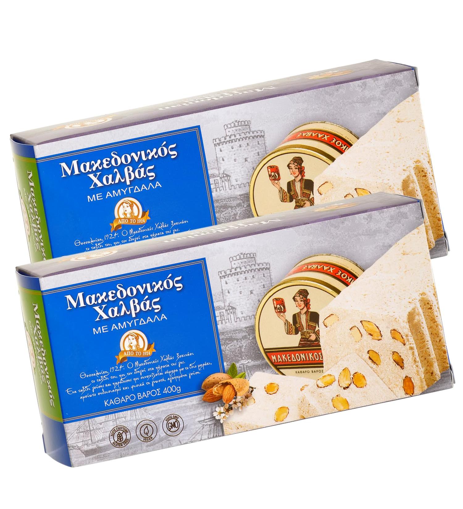 Greek Halvas with Almonds 2x 400g Box | Delicious dessert | Classic from Greece | +20ml Jassas olive oil