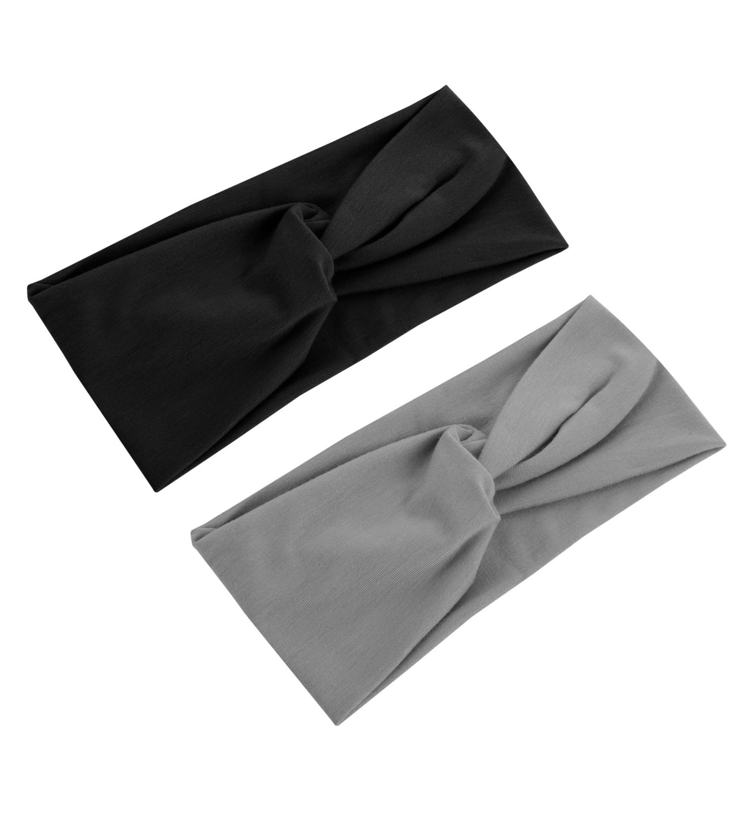 2PCS Black/Grey Turban Headbands for Women - Wide Stretch Head Wraps for Yoga, Running, and Sports - Fashion Hair Accessories for Girls - Buy Online on GoSupps.com