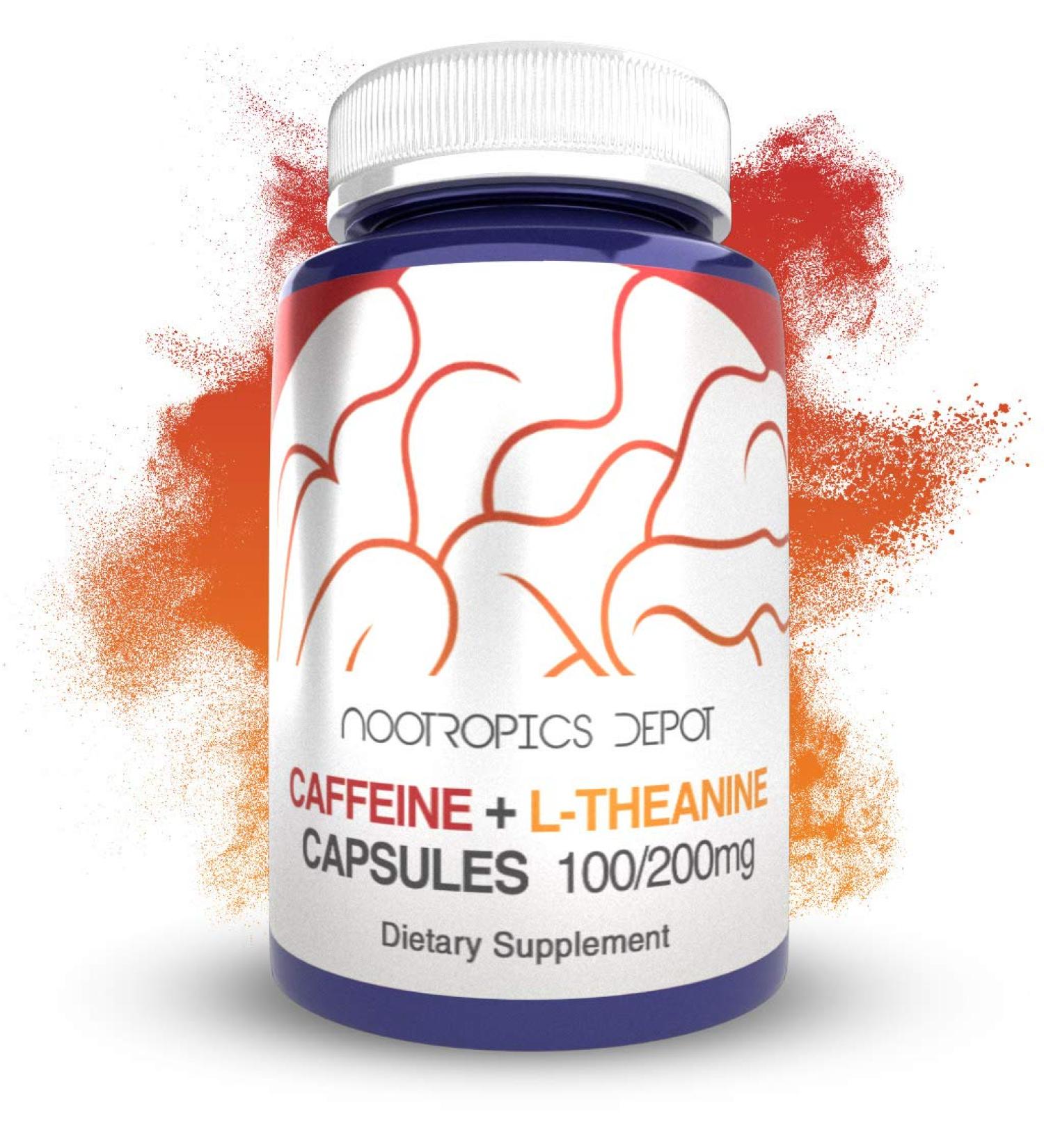 Caffeine and L-Theanine Capsules - 60 Pills, 100mg Caffeine, 200mg L-Theanine - Natural Nootropic Supplement for Energy Boost, Mental Focus, Alertness - Coffee Alternative - 60 Count - Buy Online on GoSupps.com