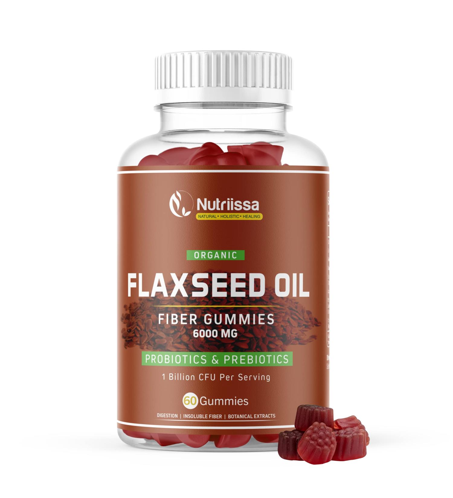 Nutriissa Flaxseed Probiotic Gummies 60ct | Fiber Supplement for Digestive Health | Gluten-Free & 6000mg - Buy Online on GoSupps.com