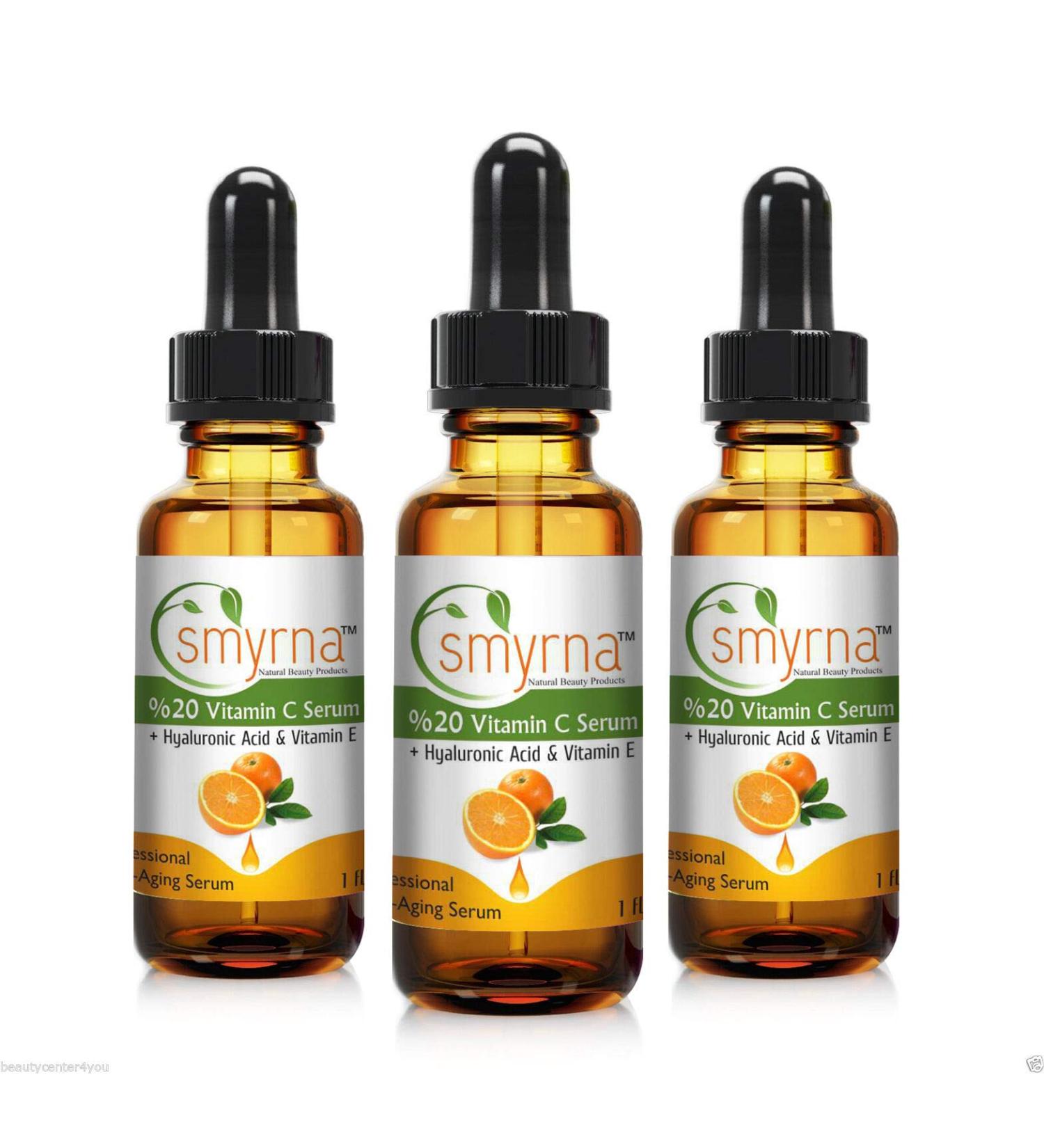 Buy 3-Pack Vitamin C Serum for Face - 20% Pure Vitamin C Organic Vegan Hyaluronic Acid Anti-Aging & Sun Spot Reduction - 1 Fl Oz - Smyrna - Buy Online on GoSupps.com