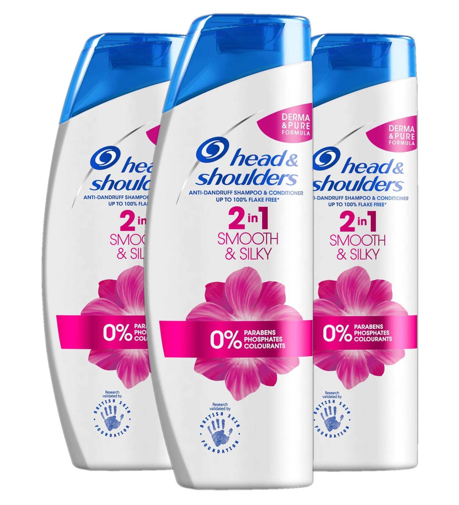 Head & Shoulders Smooth & Silky Anti-Dandruff Shampoo 2 in 1 Shampoo 3 x 540 ml