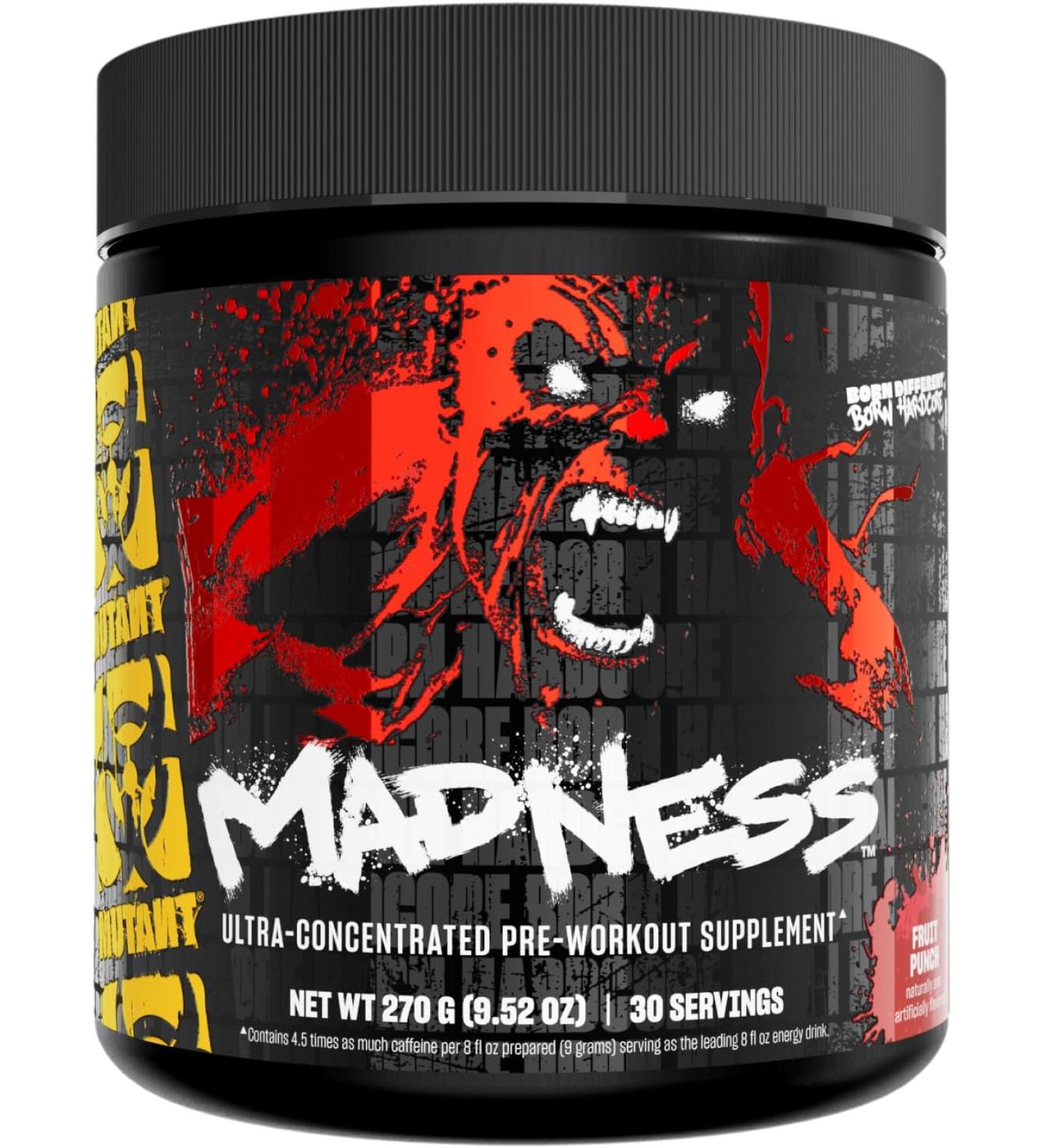 MUTANT Madness | Ultra-Concentrated Pre-Workout | Pump booster | 360mg Caffeine, 4g Pump & Performance Blend, Beta-Alanine, Energy & Focus | 30 Serving | Fruit Punch - Buy Online on GoSupps.com