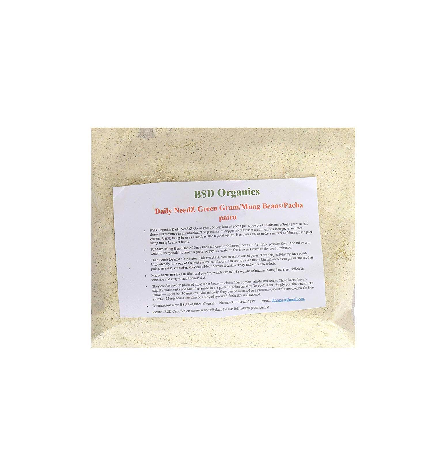 BSD Organics Powder of Daily NeedZ Green Gram/Mung Beans/Pacha pairu (100 Gram / 3.5 ounce)