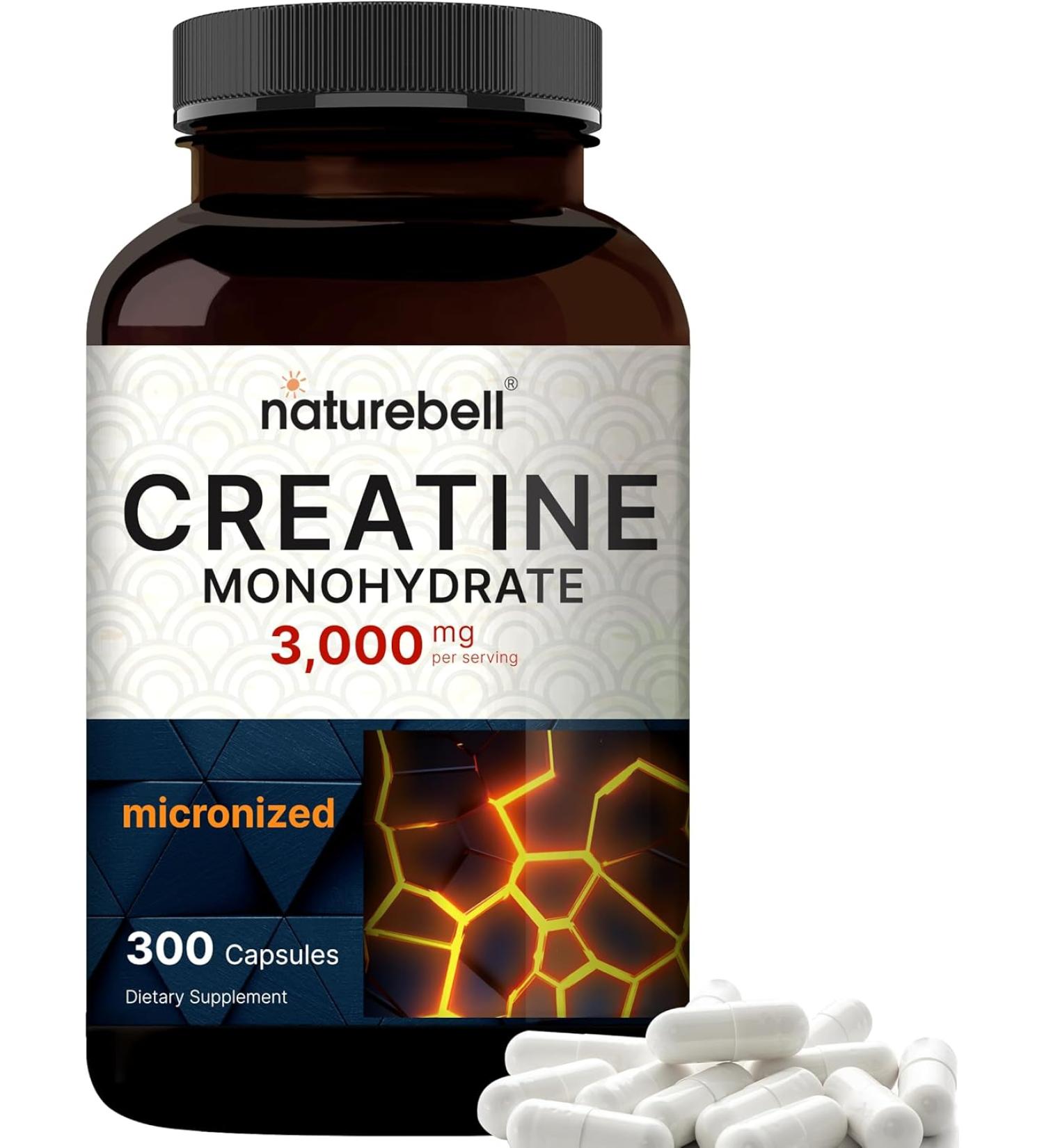 Creatine Monohydrate 3000mg Capsules - 300 Count Micronized | Unflavored Creatine Pills for Pre Workout & Muscle Support | Easily Absorbed & Swallowable (60 Servings) - Buy Online on GoSupps.com