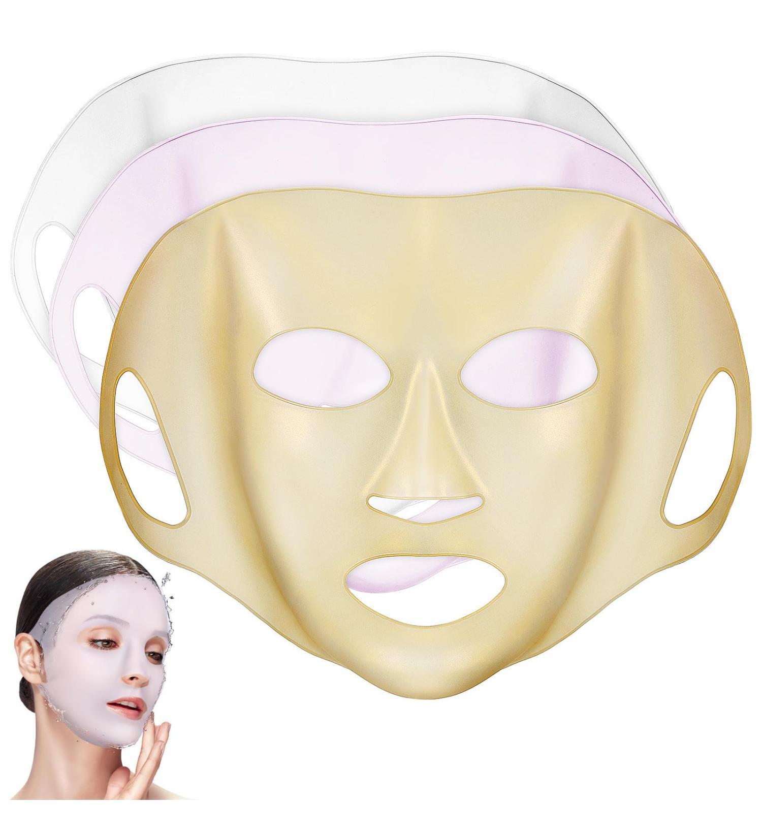 Sewroro Lot de 3 Masques en Silicone R utilisables Facial Tailles Universelles Couleurs Blanc Or et Rose Masques Hydratants pour Soins du Visage Domicile Salon Protection - Buy Online on GoSupps.com