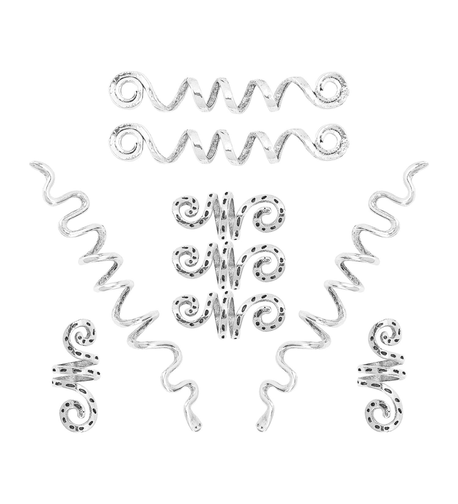 Sunnyclue 9-Piece Spiral Hair Jewelry Set | Alloy Spiral Hair Clips & Viking Hair Pearls for Women | Stylish Hair Accessories for Braids - Silver - Buy Online on GoSupps.com