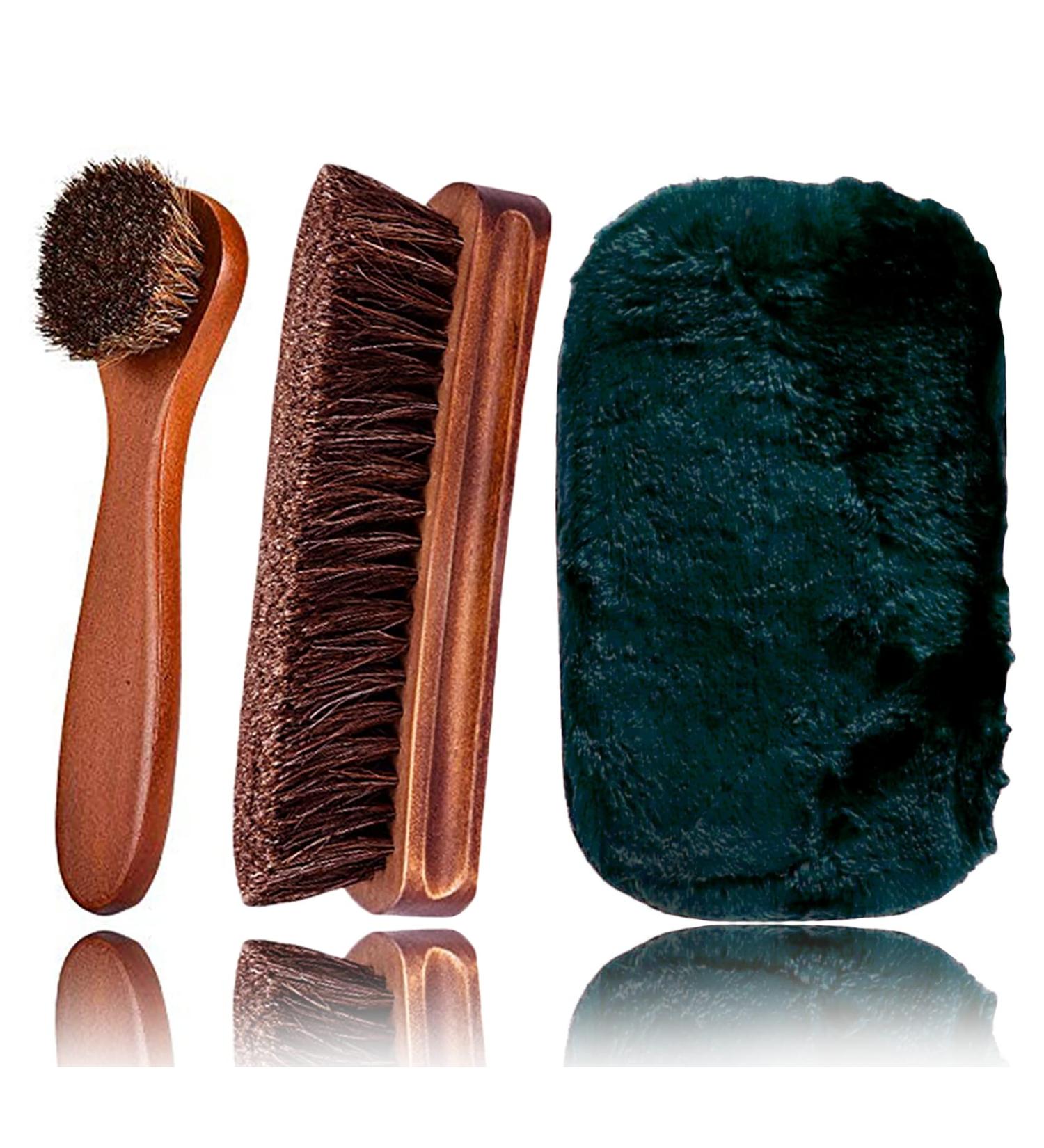 KY-Tech Premium Horsehair Shoe Polish Brush Kit with Plush Polishing Glove - Black - Buy Online on GoSupps.com