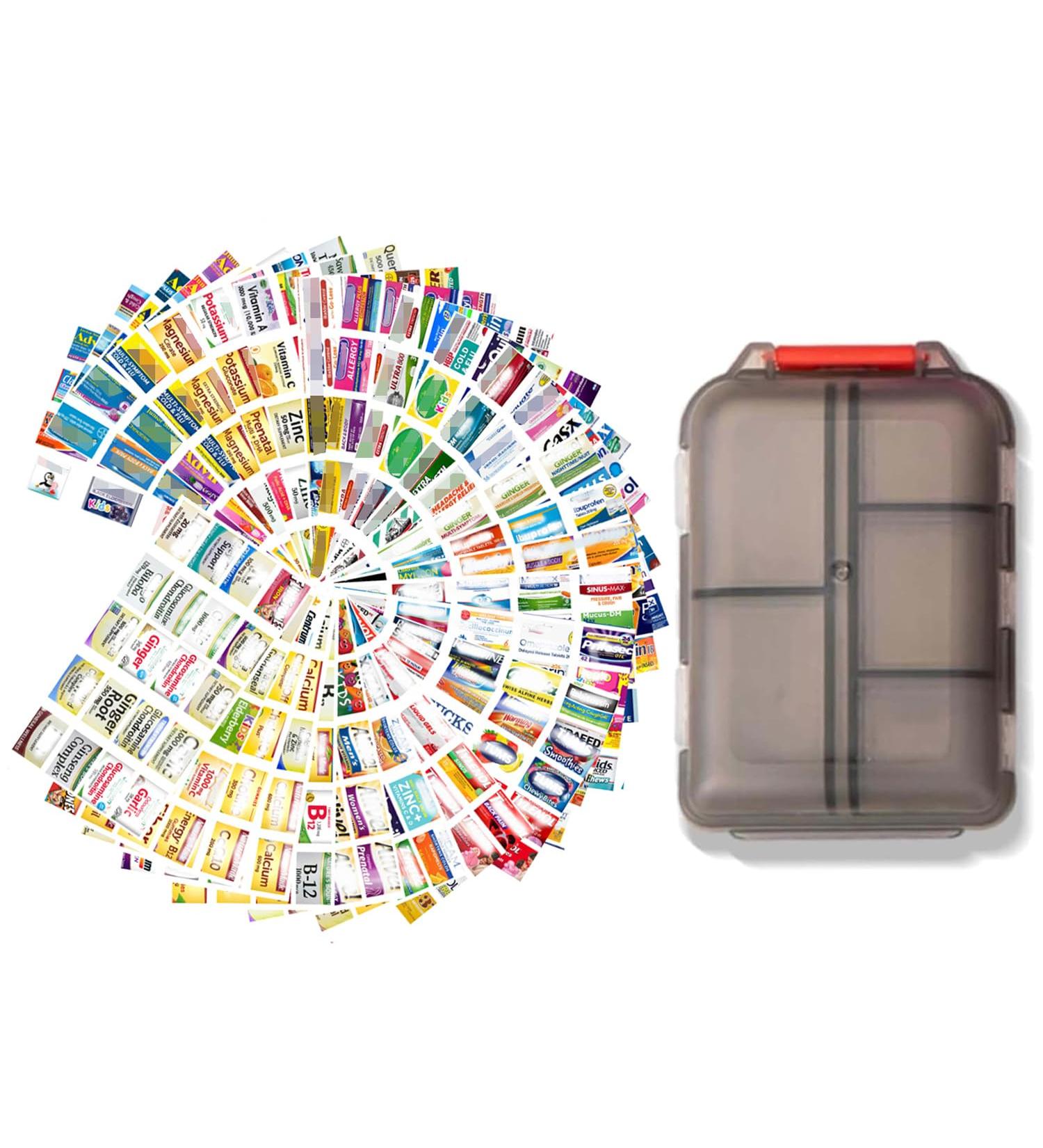 Travel Pill Organizer with 560 Labels - Small 10 Compartment Medicine Box | Essential Travel Kit (Gray - Buy Online on GoSupps.com